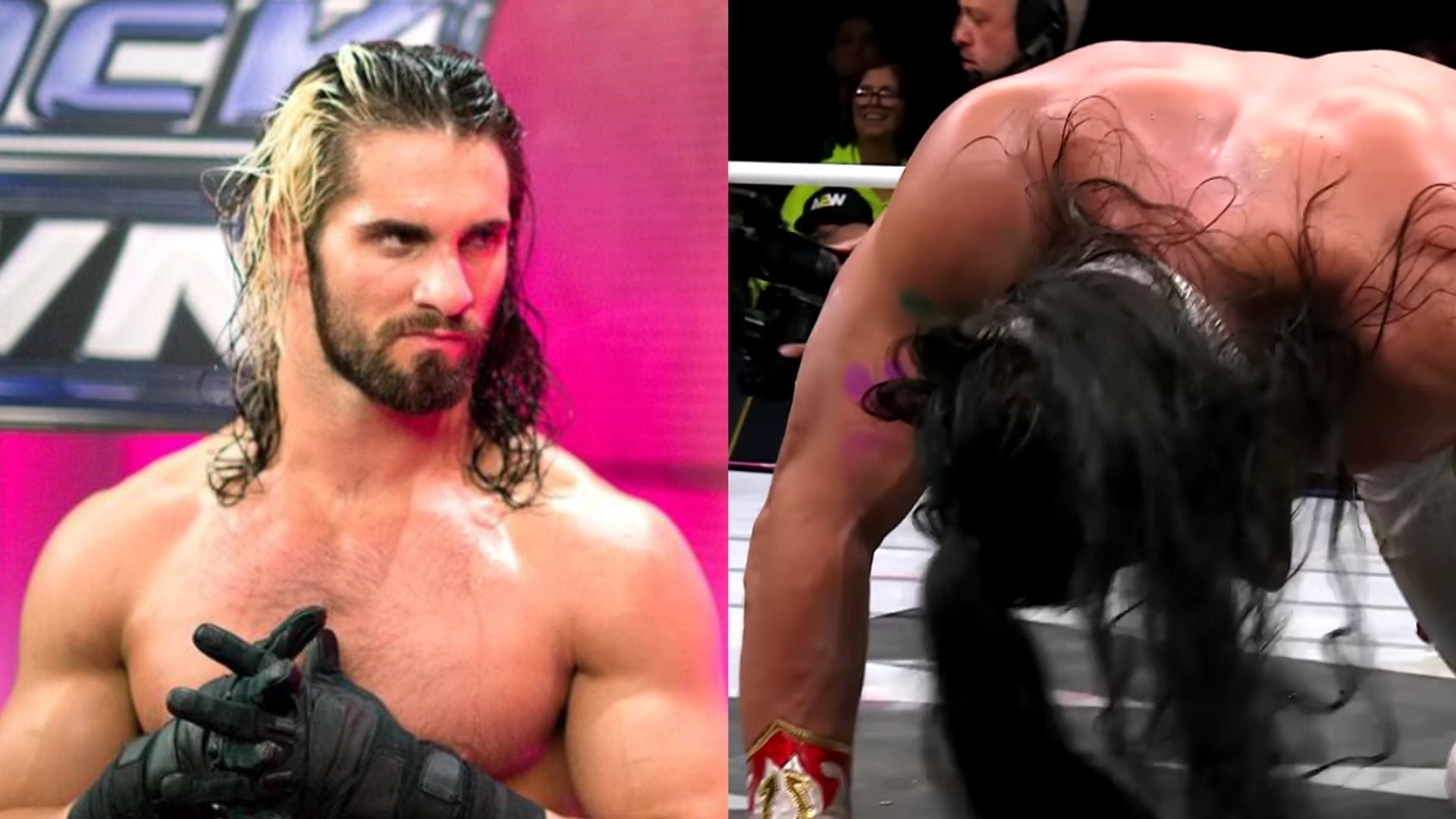 Seth Rollins took shots at a title holder in AEW. (Images via WWE.com and AEW YouTube) 