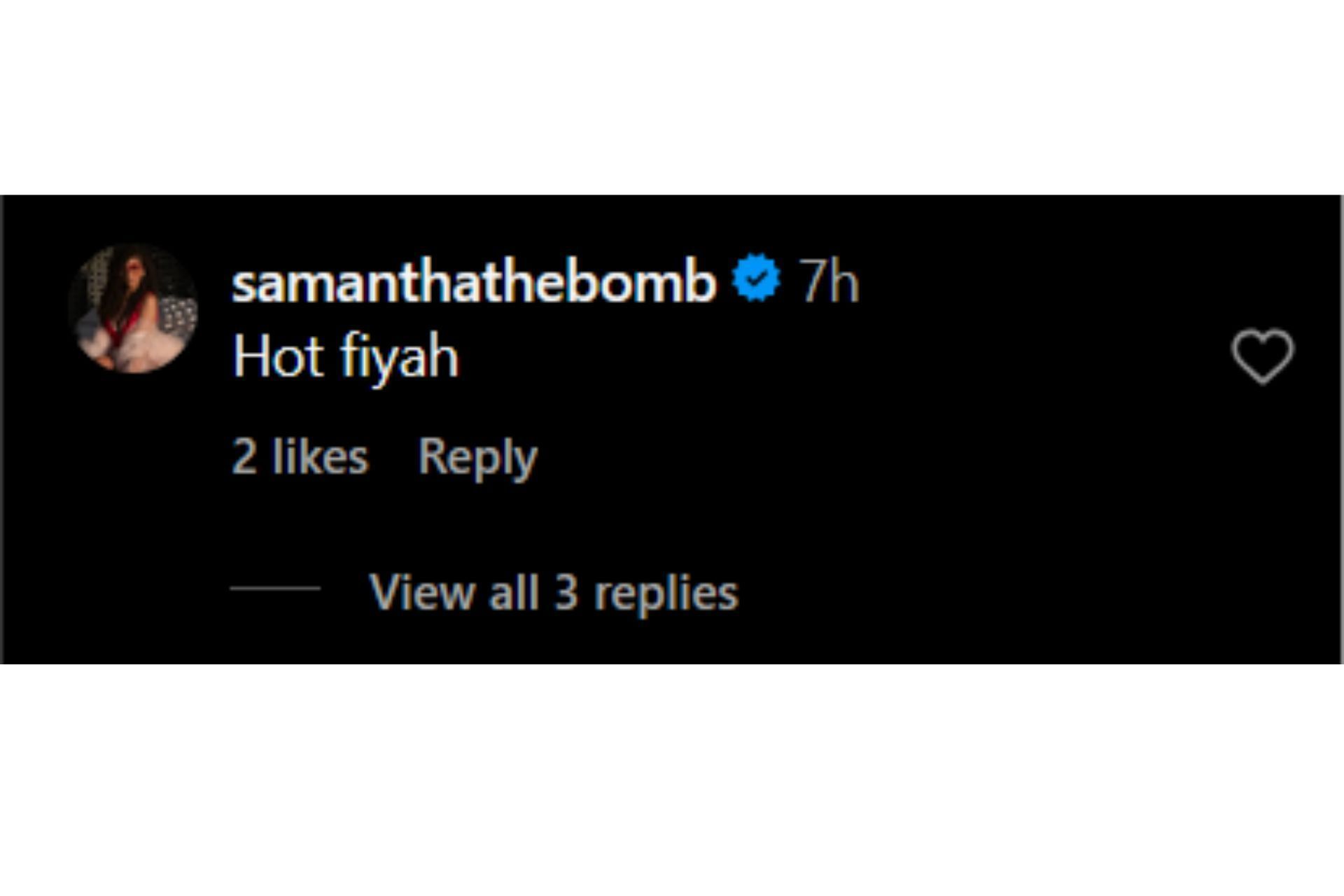 Samantha&#039;s comment on the Instagram post showing her husband, Ricochet working out