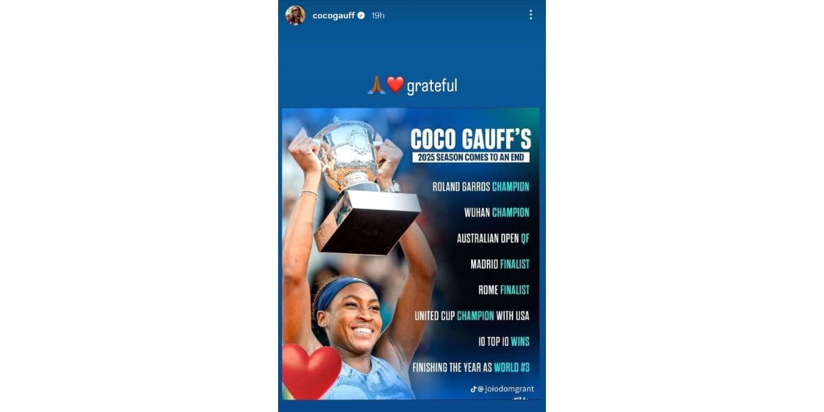 A still taken from Coco Gauff&#039;s Instagram story on November 8, 2025 - Image source: Instagram@cocogauff
