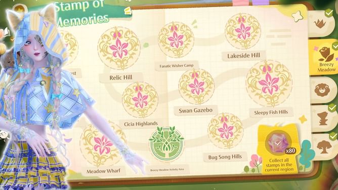Infinity Nikki Stamp of Memories: Breezy Meadow locations