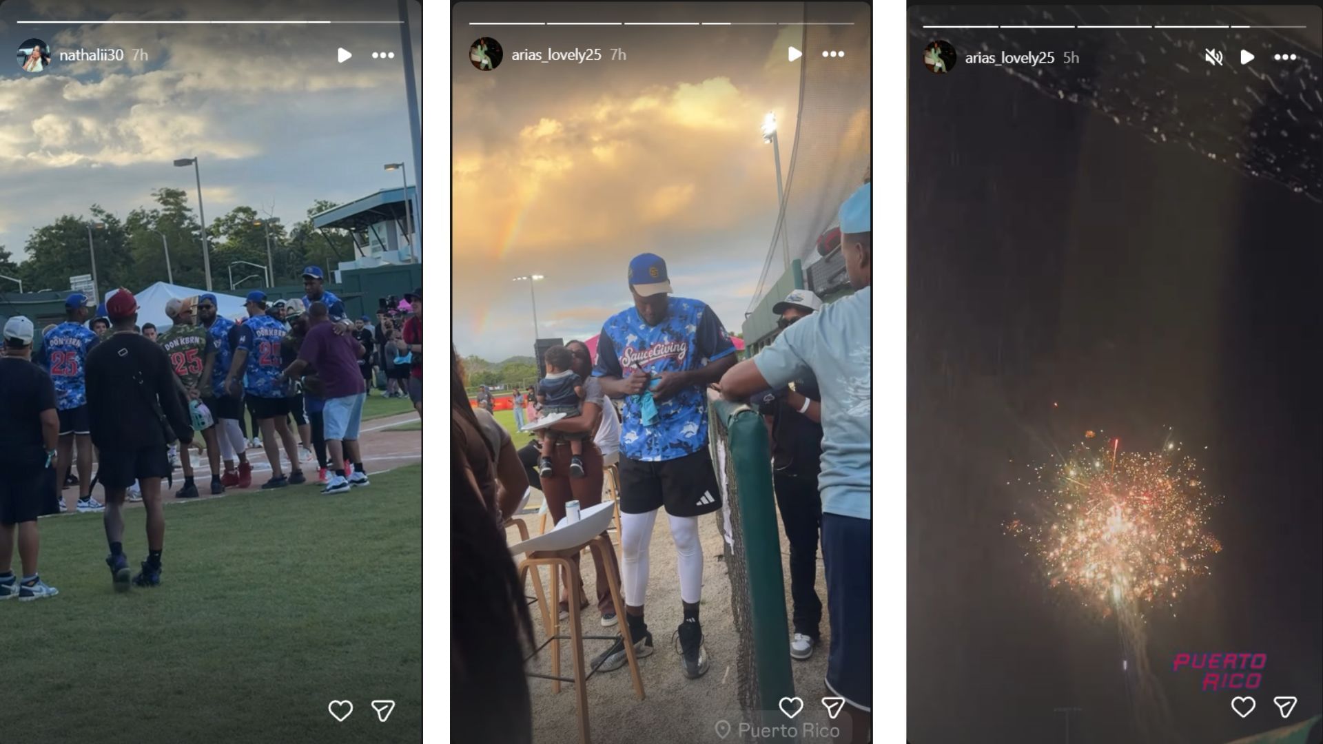 Vladimir Guerrero&#039;s wife&#039;s and Oneil Cruz&#039;s wife&#039;s Instagram stories (Source: Instagram @nathalii30, @arias_lovely25)