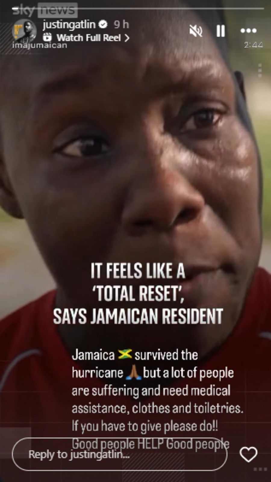 Screenshot of Gatlin&#039;s Instagram story.