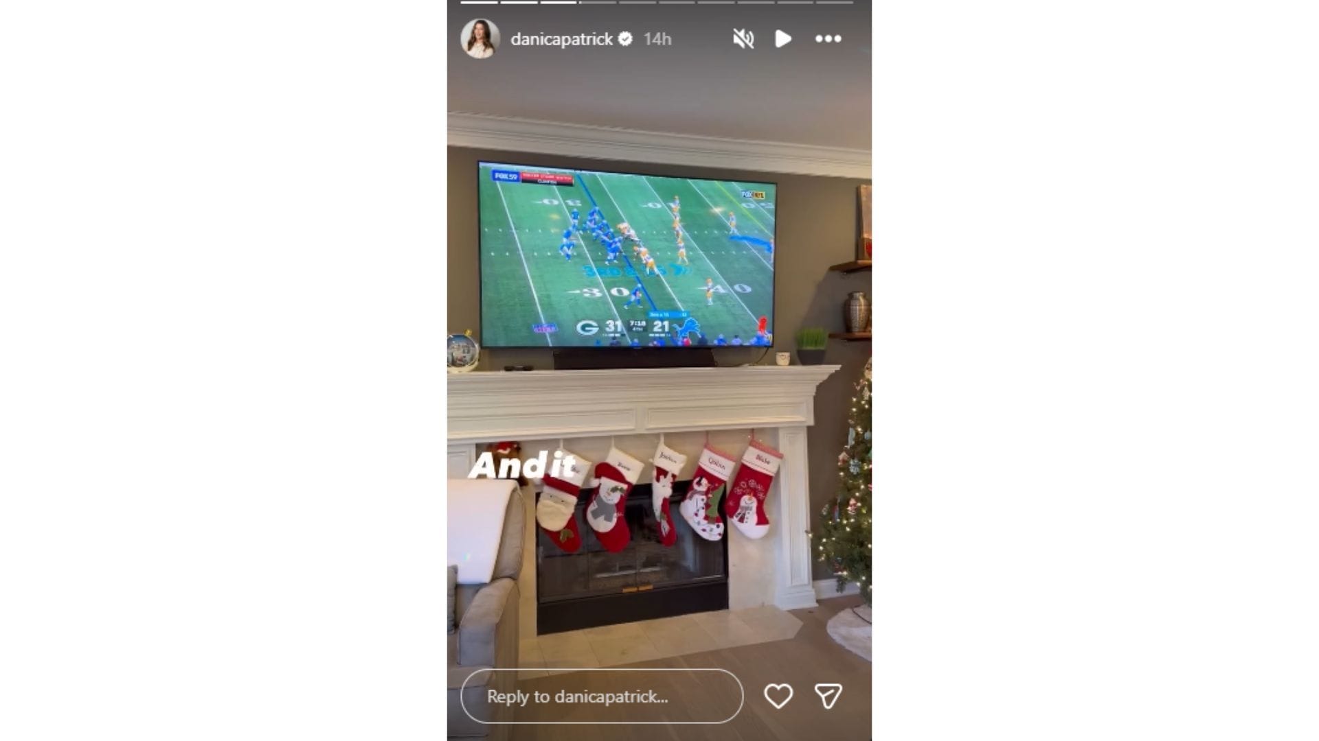 Danica Patrick spent Thanksgiving with family watching the Green Bay Packers and Detroit Lions. (Credit: @danicapatrick)