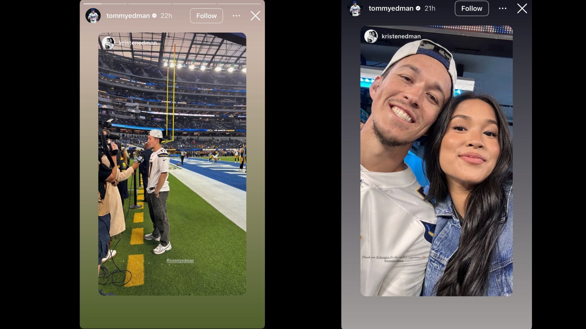 Edman and his wife, Kristen, were there to cheer on a fellow Los Angeles team. (Photos via Tommy Edman&#039;s Instagram Story)