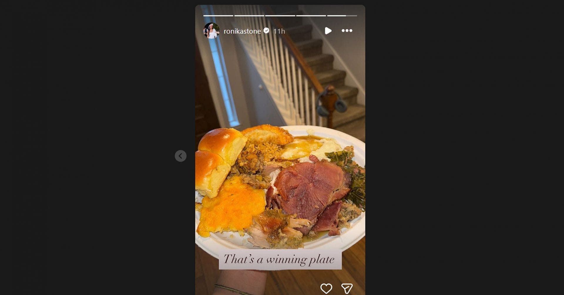 Jordan Love&#039;s wife, Ronika Stone, shares a glimpse of their Packers win celebration meal/@ronikastone