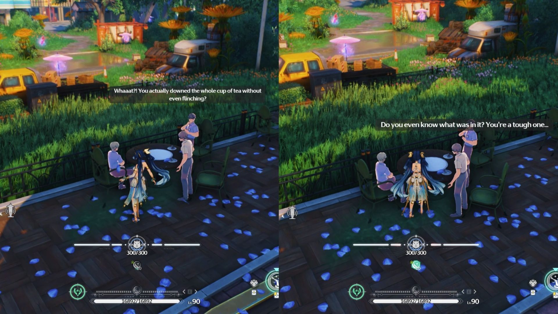 Reference to Giorno's tea drinking scene (Image via Kuro Games)