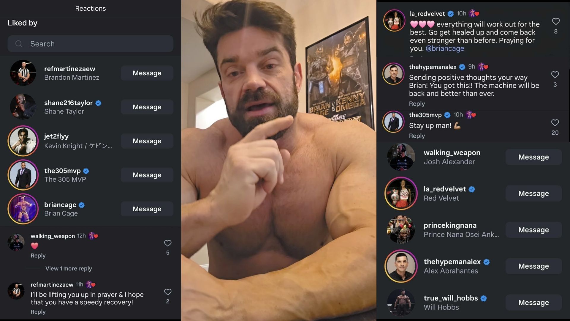 A lot of AEW stars shared their reaction to Cage&#039;s announcement (Images via @briancage on Instagram)