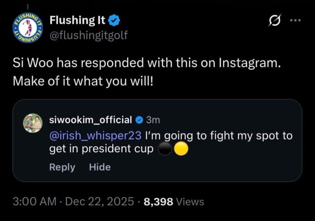 Screenshot of Si Woo Kim's comment on Instagram shared Flushing It on X