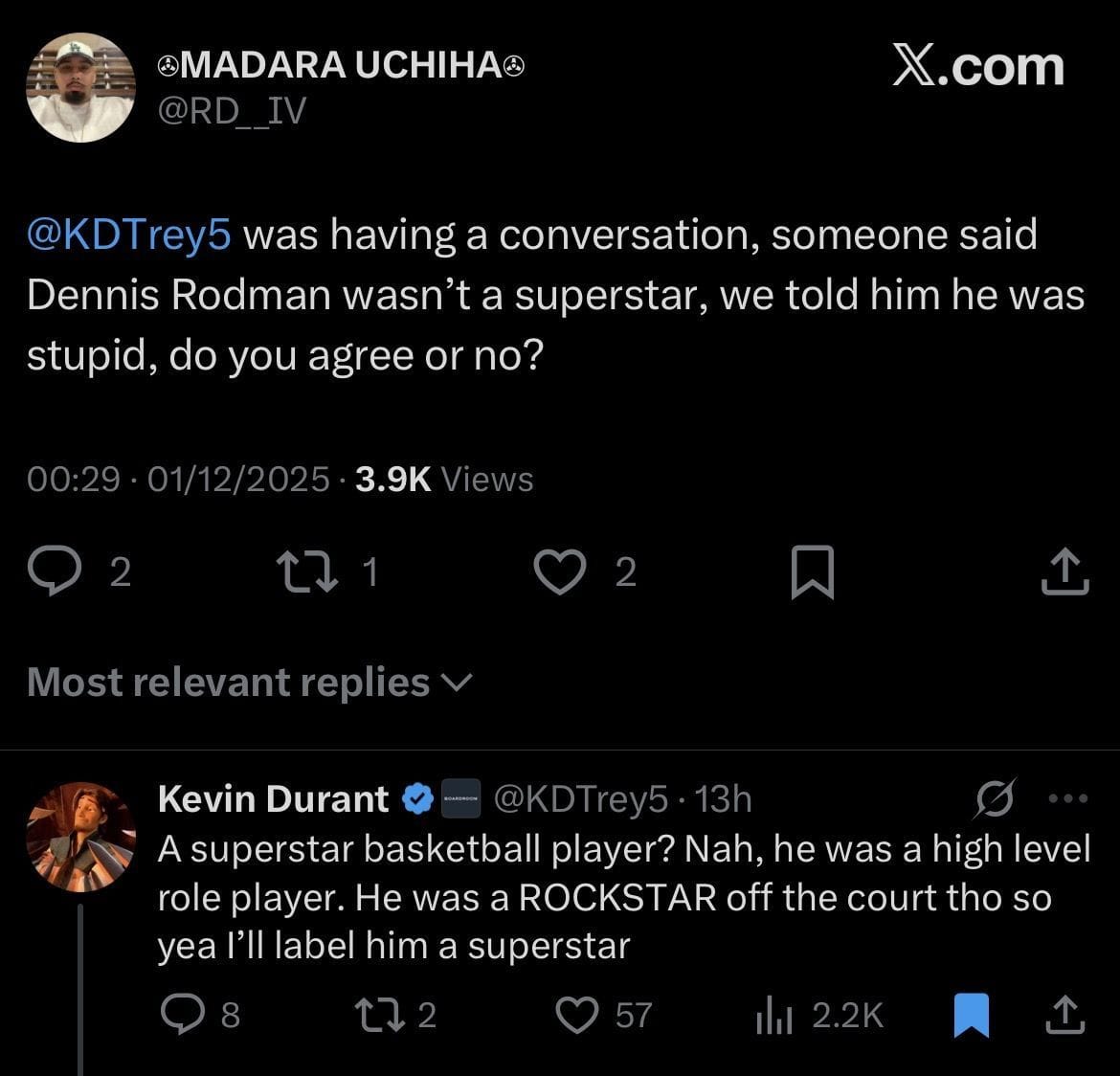 Durant&rsquo;s response to a fan&rsquo;s question on X (Image via X @kdtrey5)