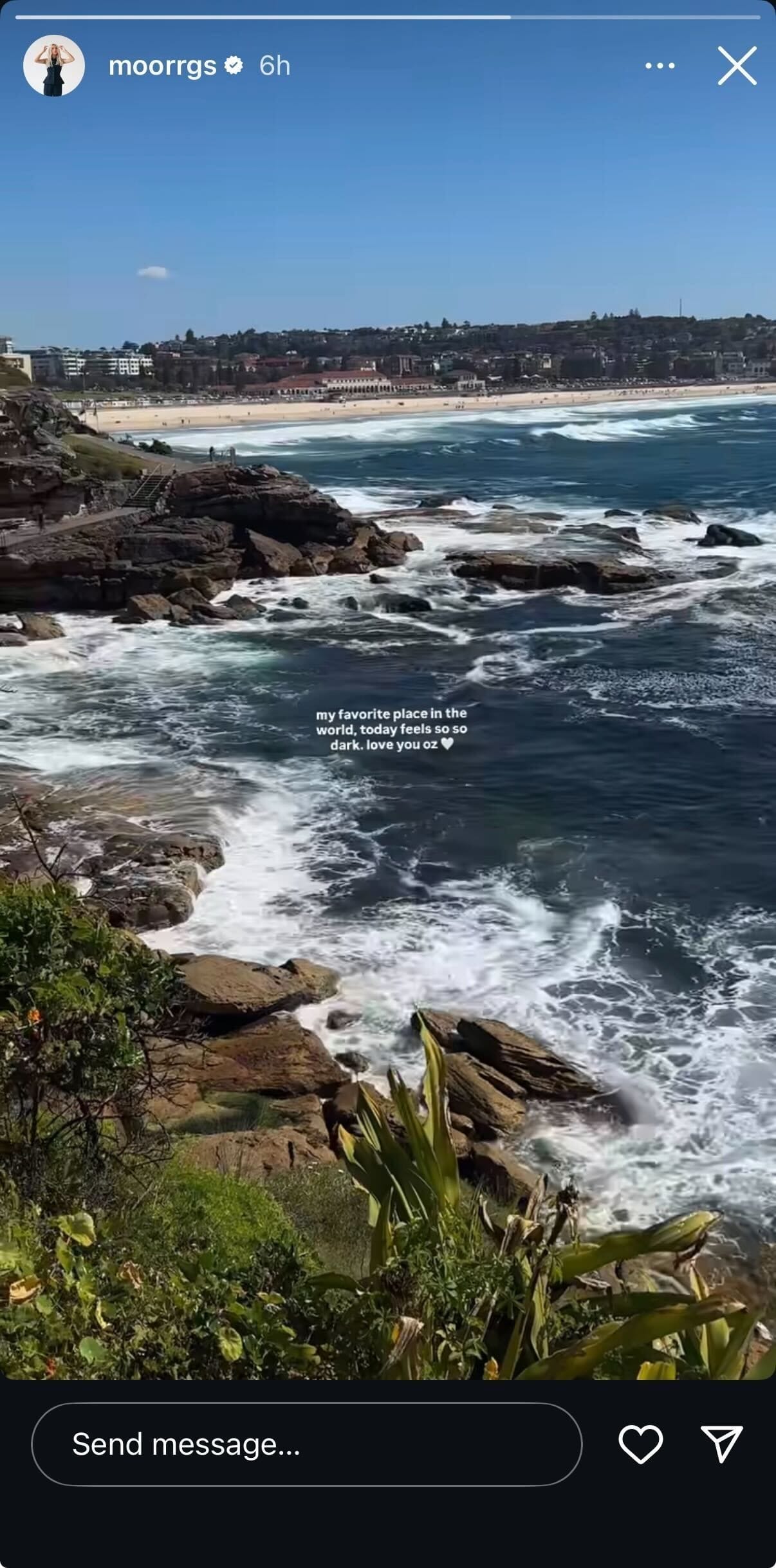 Riddle's Instagram Story after the Bondi Beach shooting incident on Sunday, December 14, 2025 (Source: Instagram/moorrgs)