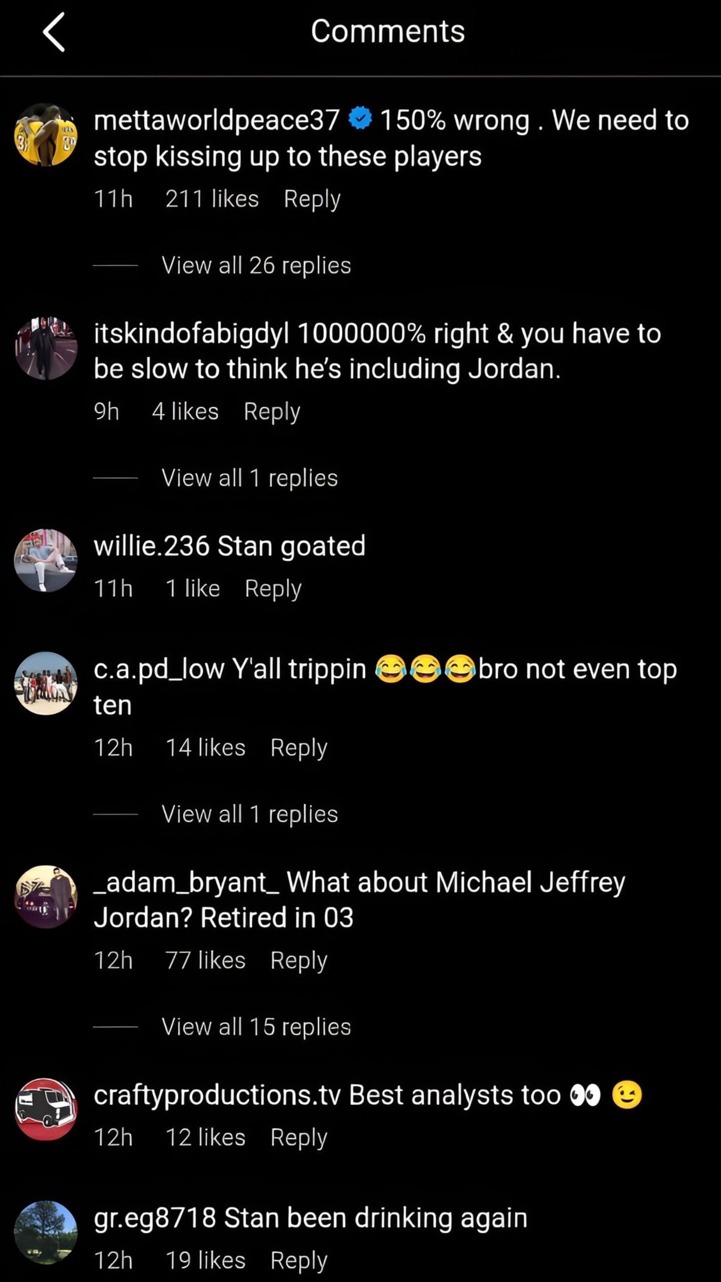 Metta World Peace&#039;s comment on the post