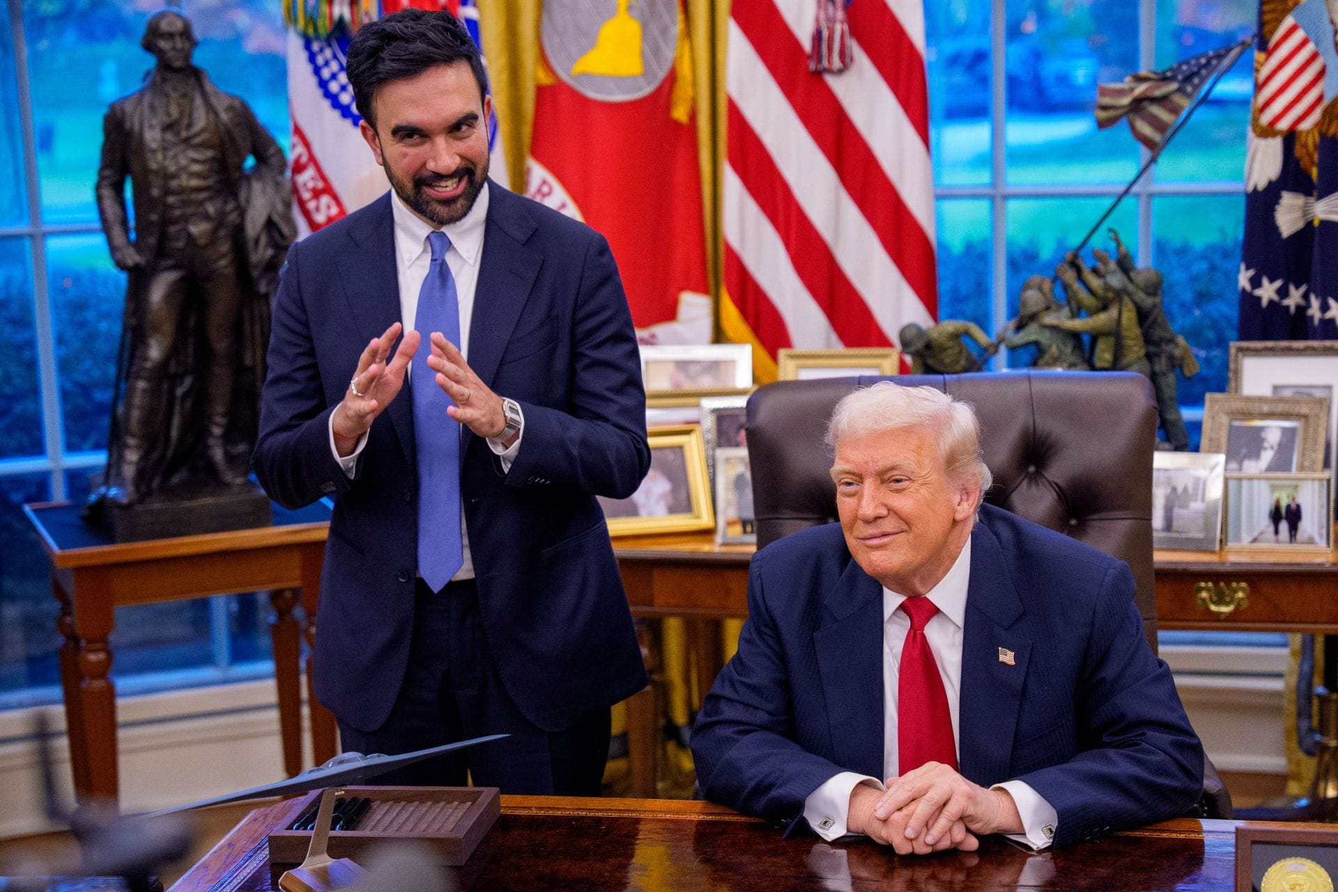 U.S. President Donald Trump meets with New York City Mayor-elect Zohran Mamdani (L) in the Oval Office of the White House on November 21, 2025 in Washington, DC. Trump congratulated Mamdani on his election win as the two political opponents met to discuss policies for New York City, including affordability, public safety, and immigration enforcement (Image via Getty)