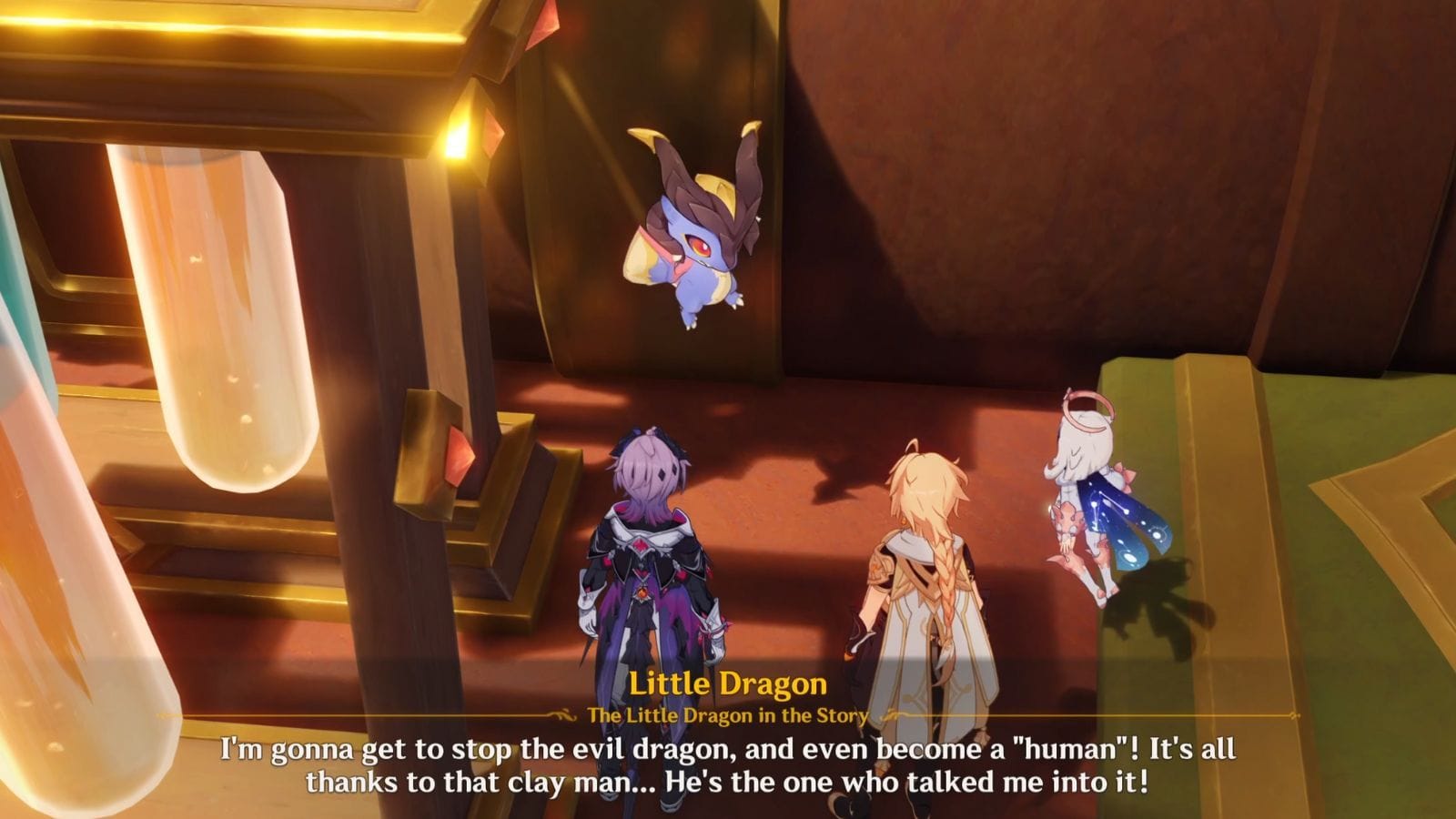 Interact with the Little Dragon during this sequence to unlock a hidden interaction and a good ending (Image via HoYoverse)