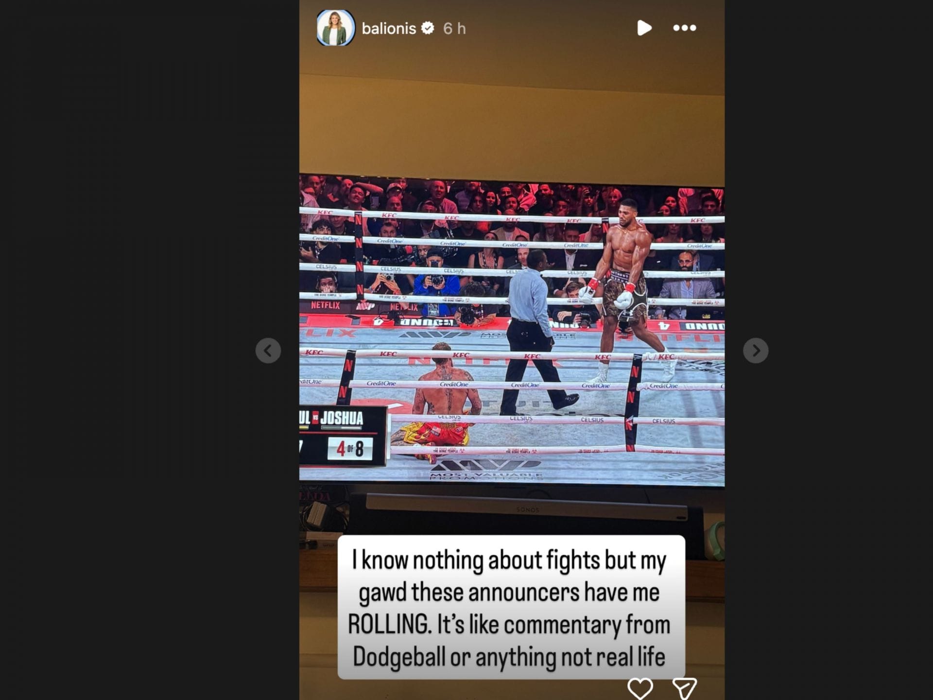 Amanda Balionis reacts to Jake Paul and Anthony Joshua's fight (Image via instagram@balionis)