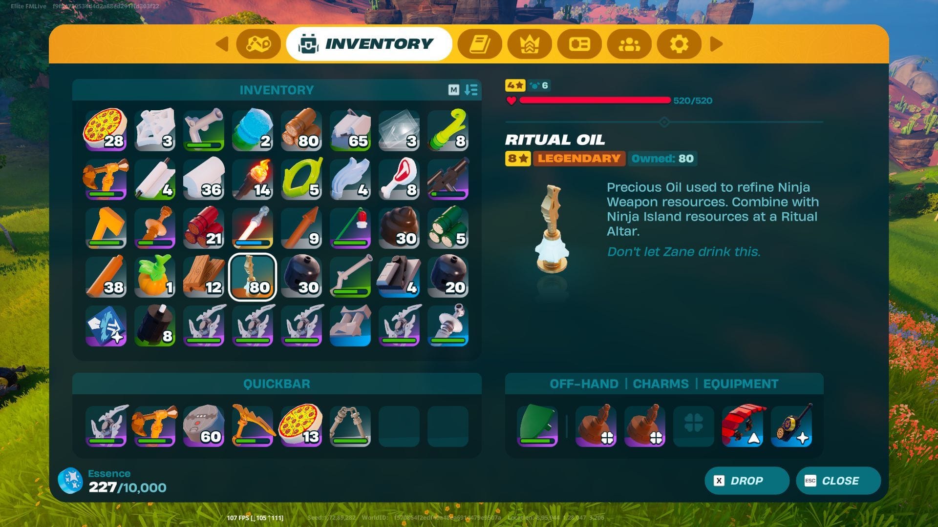 How to find Ritual Oil in LEGO Fortnite Odyssey Ninjago 2 You can get Ritual Oil in LEGO Fortnite Odyssey Ninjago by defeating enemies or completing Chaos Challenges (Image via Sportskeeda Gaming || Epic Games)