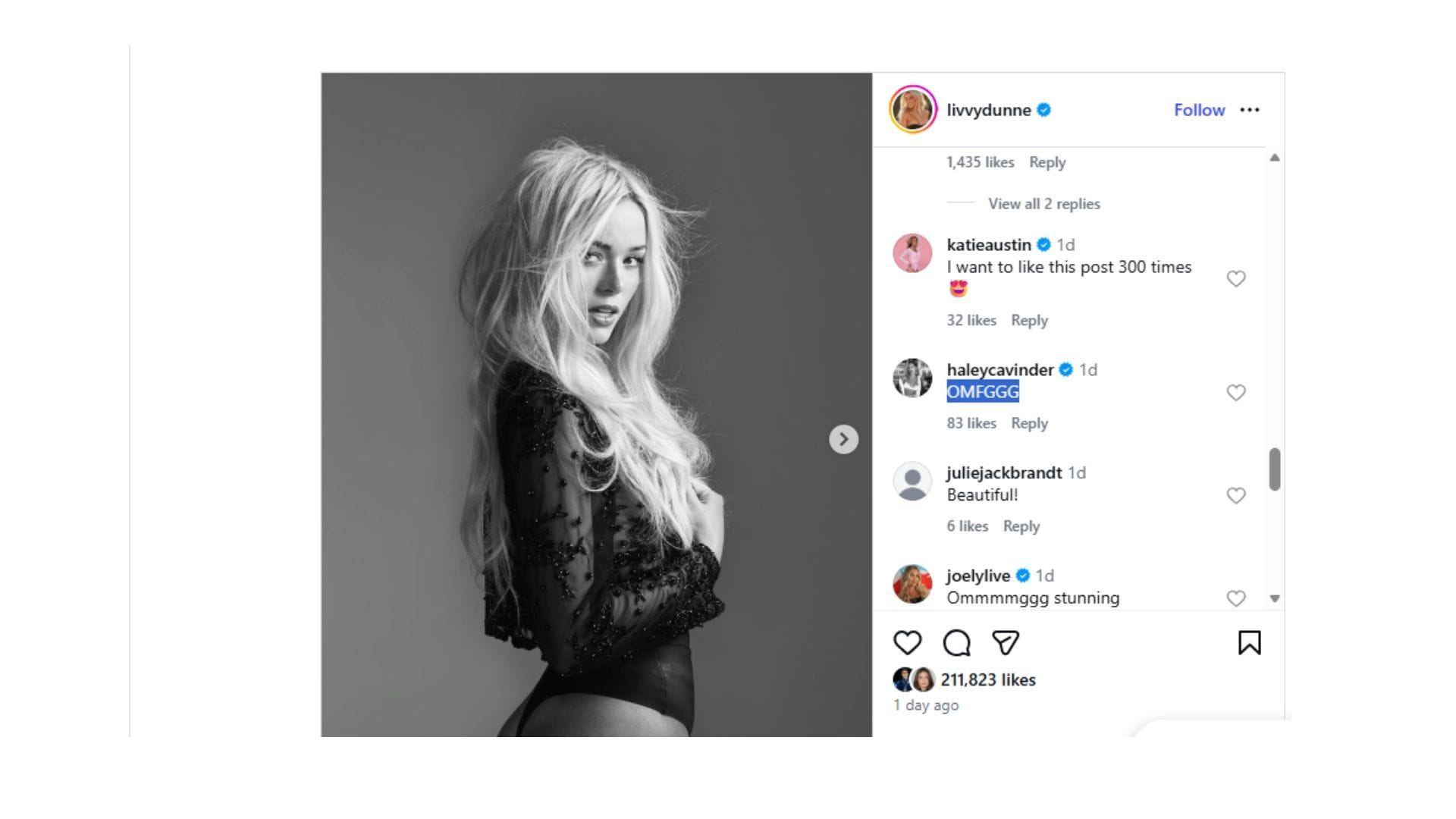 Cavinder gave her take on Livvy Dunne&#039;s cover shoot. (Credit: @livvydunne)