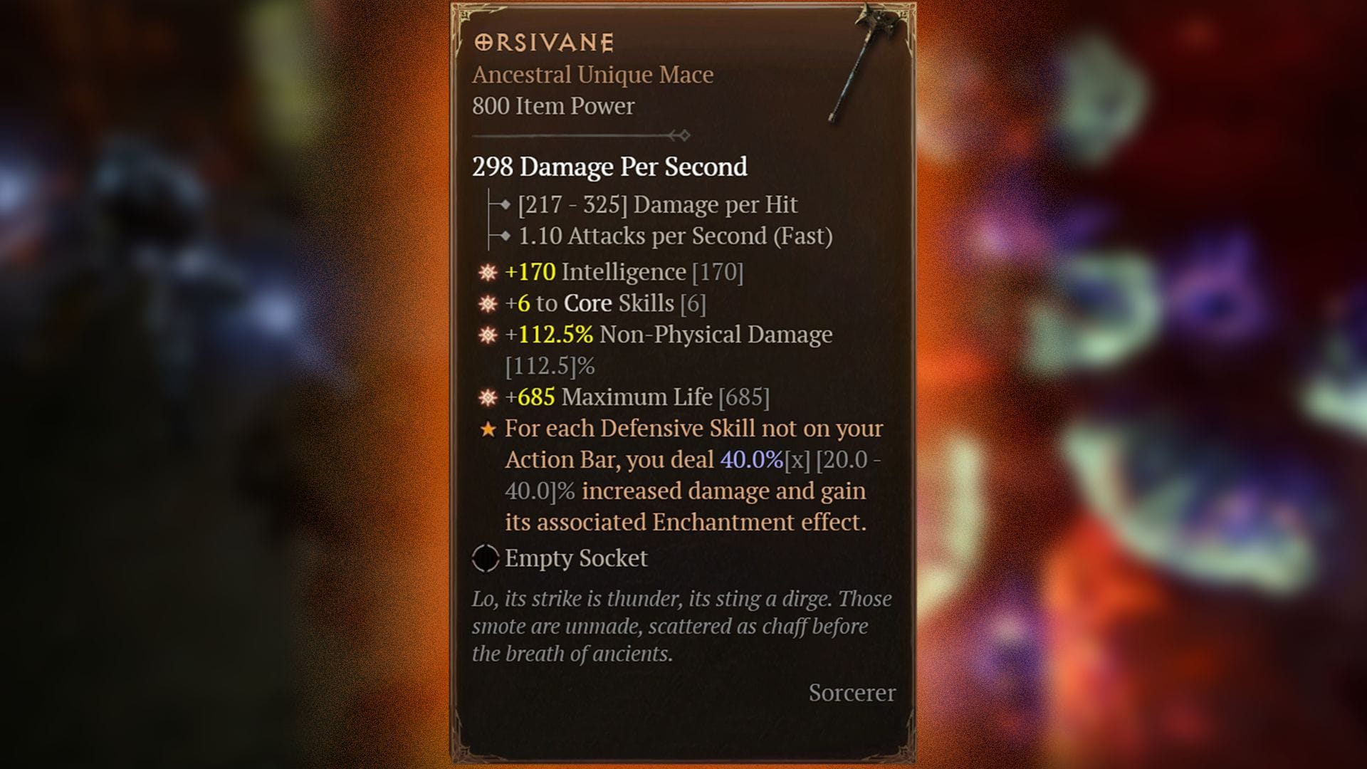 How to get Orsivane in Diablo 4 and its unique effect 2 Orsivane unique mace increases damage output for each unequipped defensive ability (Image via Blizzard Entertainment)