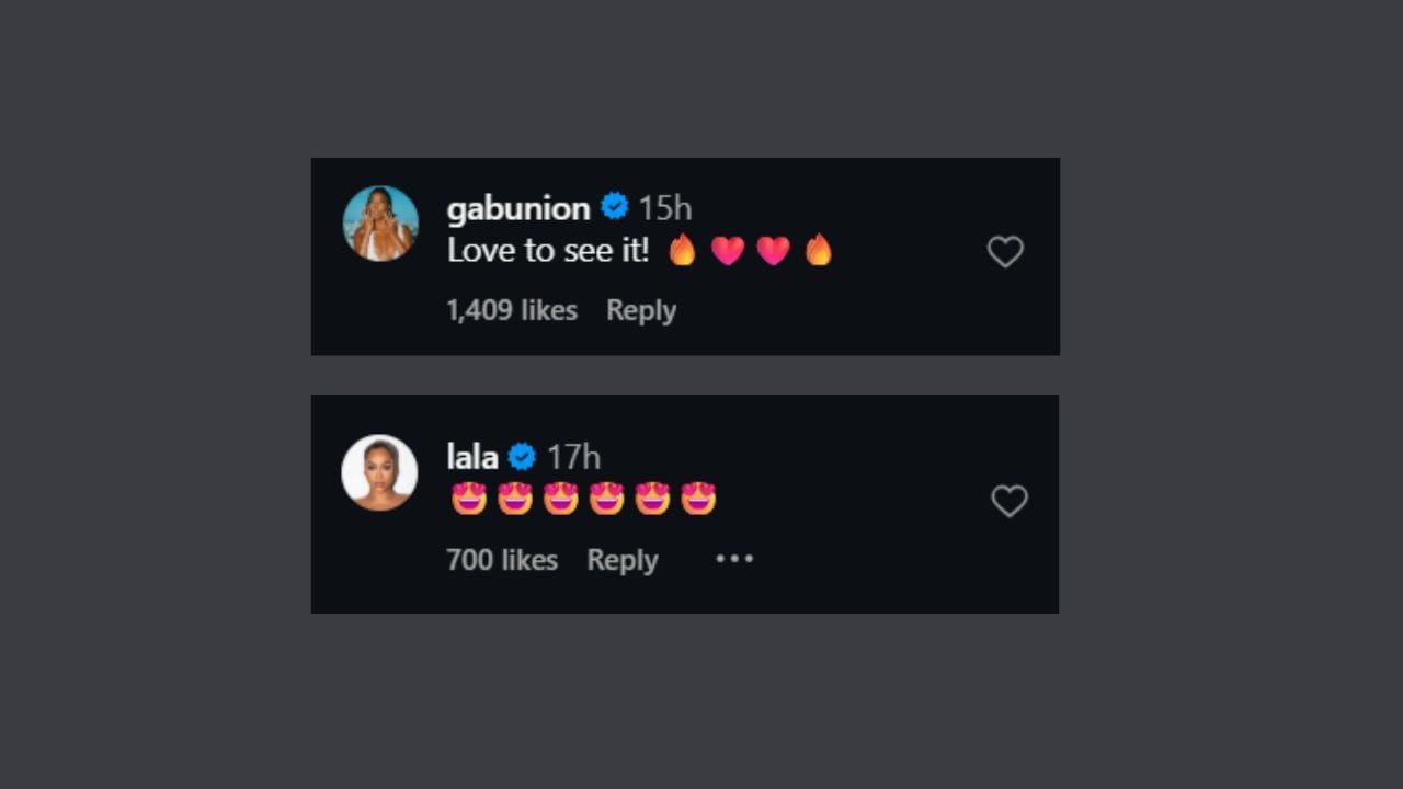 La La Anthony and Gabrielle Union comment on Stallion&#039;s outfit. (Credits: @theestallion/IG)