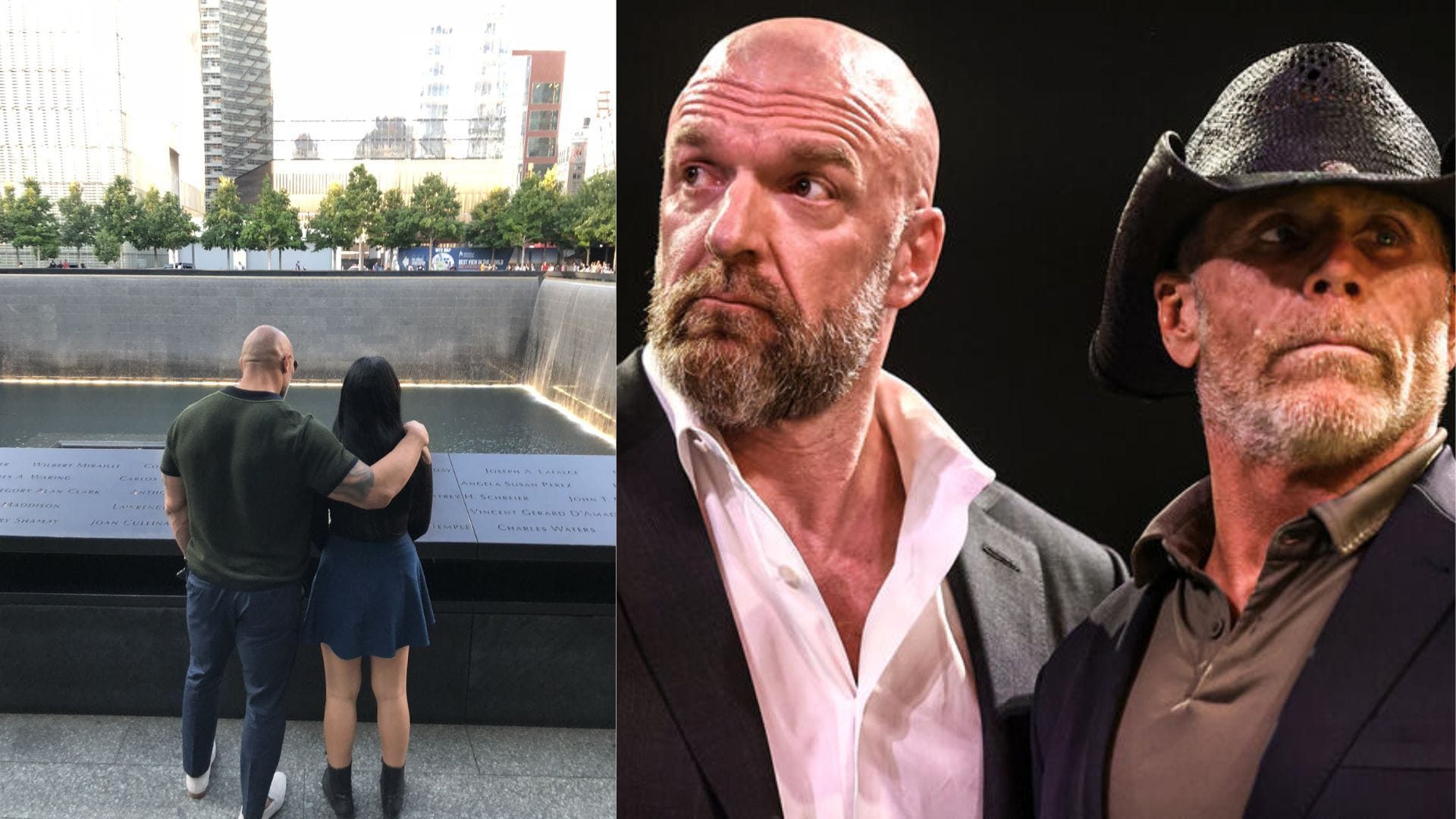 The Rock and Ava [left] and Triple H and Shawn Michaels [right] [Image Credits: WWE.com and The Rock