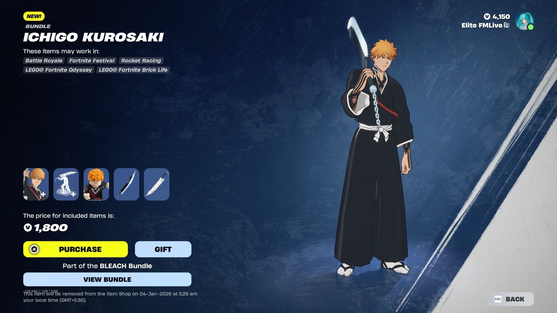 You can purchase the Bleach Ichigo Kurosaki skin in Fortnite separately as well (Image via Sportskeeda Gaming || Epic Games)