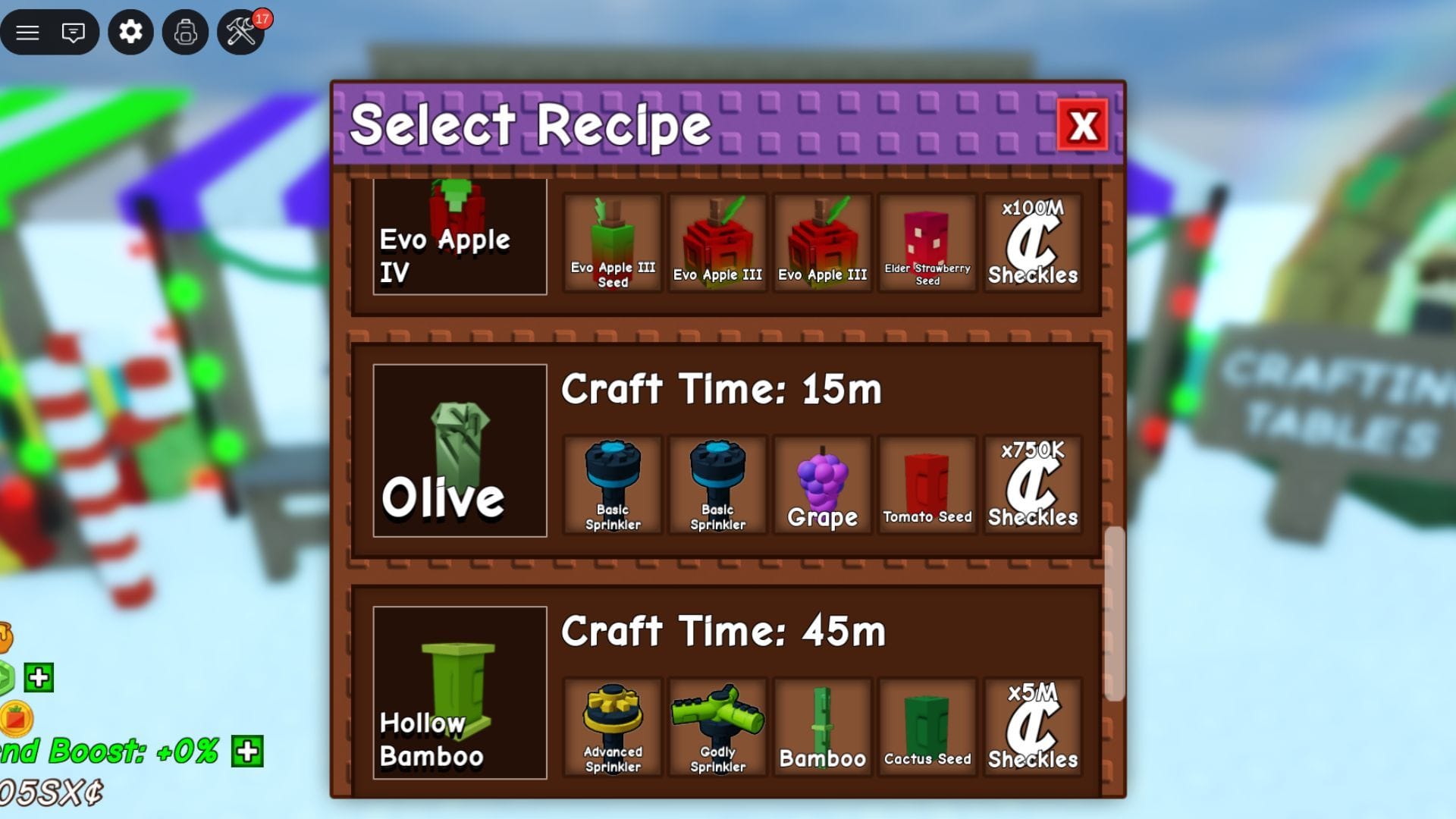 The Olive in the Crafting menu (Image via Roblox)