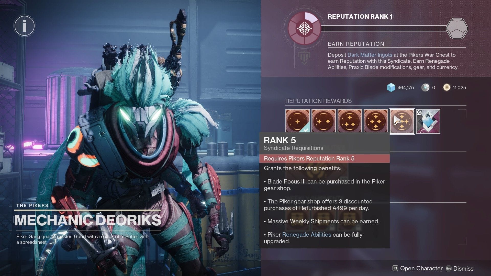 Get some nice bonuses by leveling the Syndicate rank (Image via Bungie)