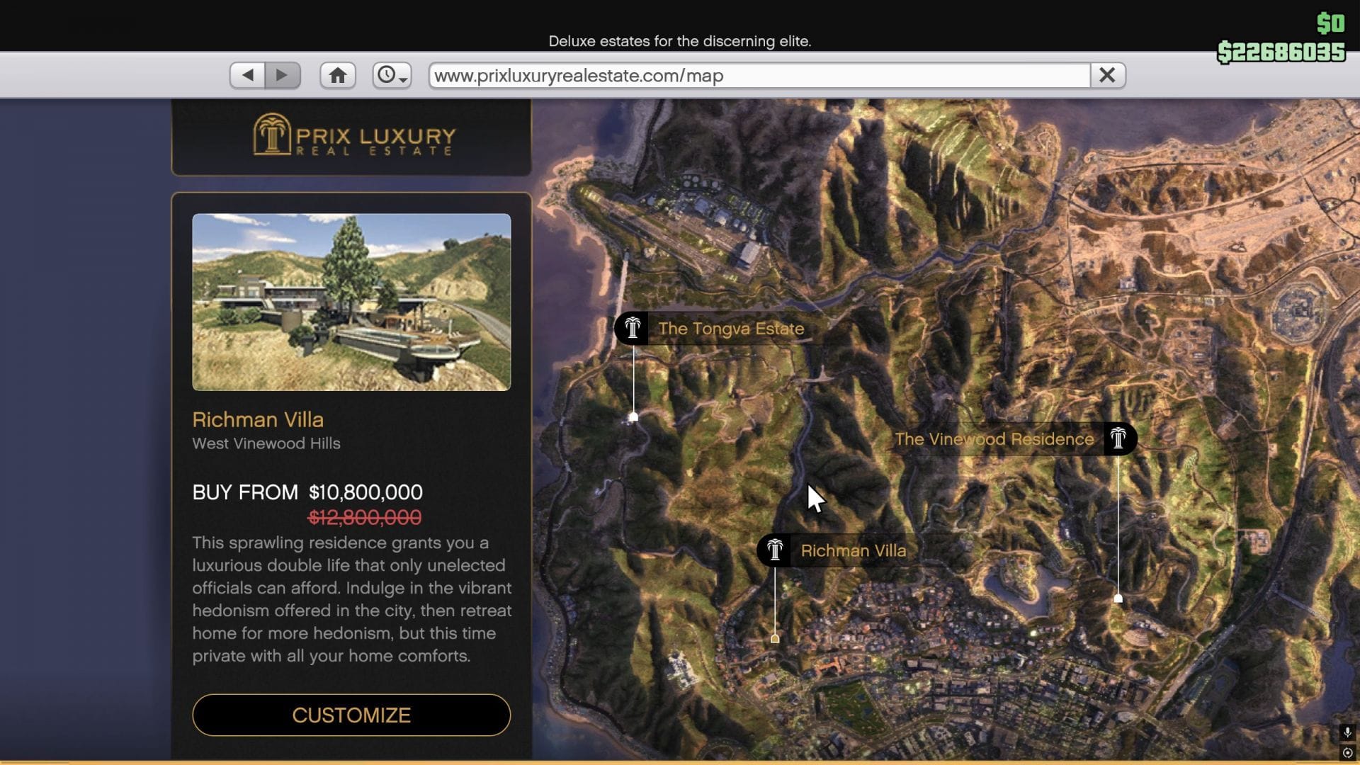 Richman Villa mansion price (Image via Sportskeeda Gaming || Rockstar Games)