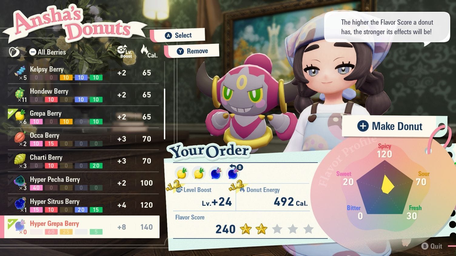 Each Donut recipe provides different advantages (Image via The Pokemon Company)