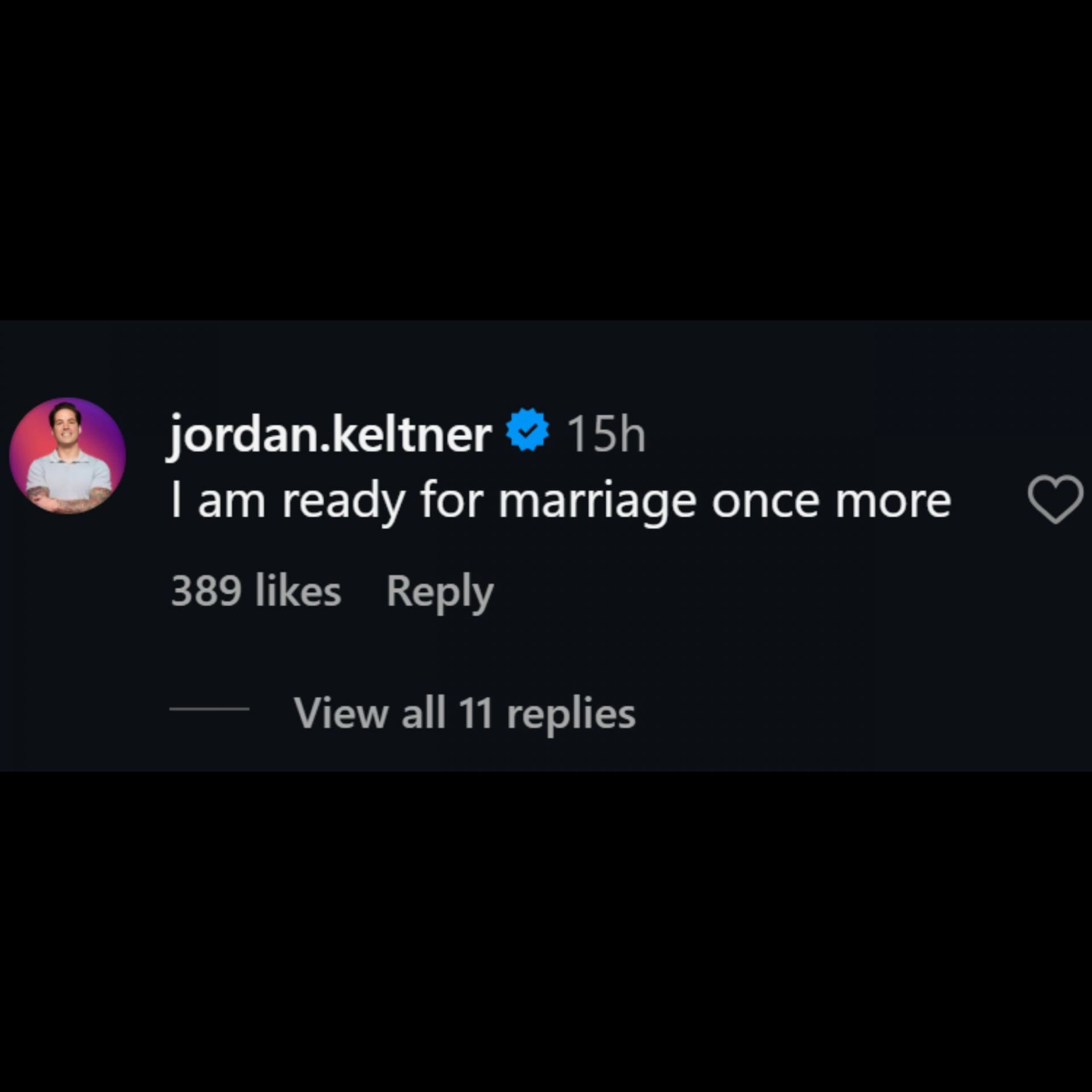 Jordan Keltner posts a comment on WWE's post [Screenshot via @wwe on Instagram]