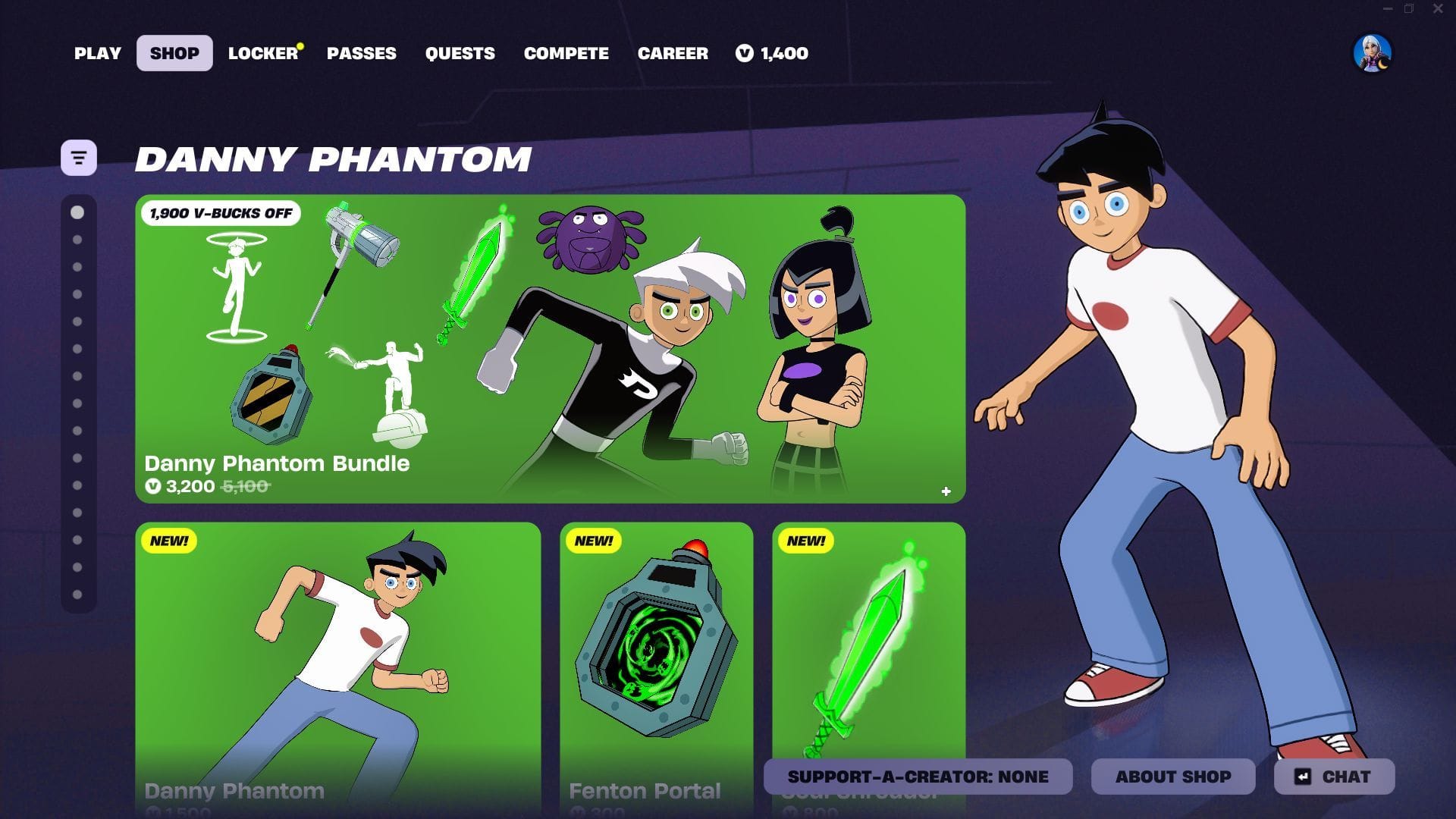 You can now purchase the Danny Phantom and Sam Manson skins in Fortnite (Image via Epic Games)