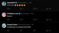 Comments from other popular GTA fan accounts about Michael coming to GTA Online (Image via X/ned_luke)