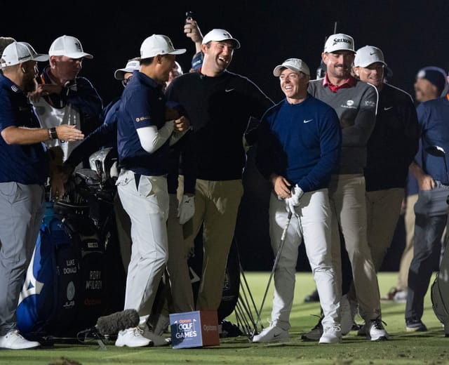 Rory McIlroy and Scottie Scheffler at Golf Channel Games at Trump National Golf Club - Source: Imagn
