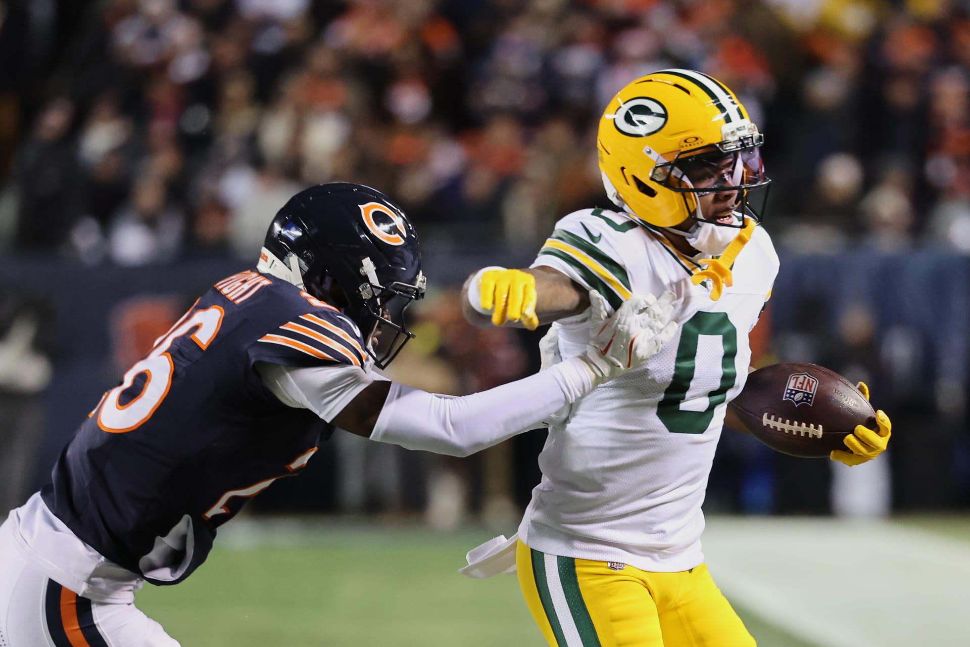 NFL: Green Bay Packers WR Matthew Golden v akcii proti Bears- Zdroj: Imagn