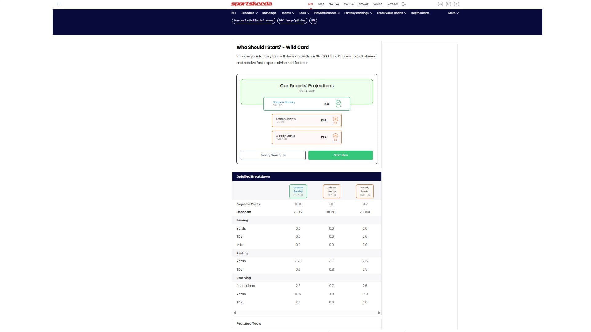Saquon Barkley vs Ashton Jeanty vs Woody Marks - Sportskeeda&#039;s Who Should I Start Tool
