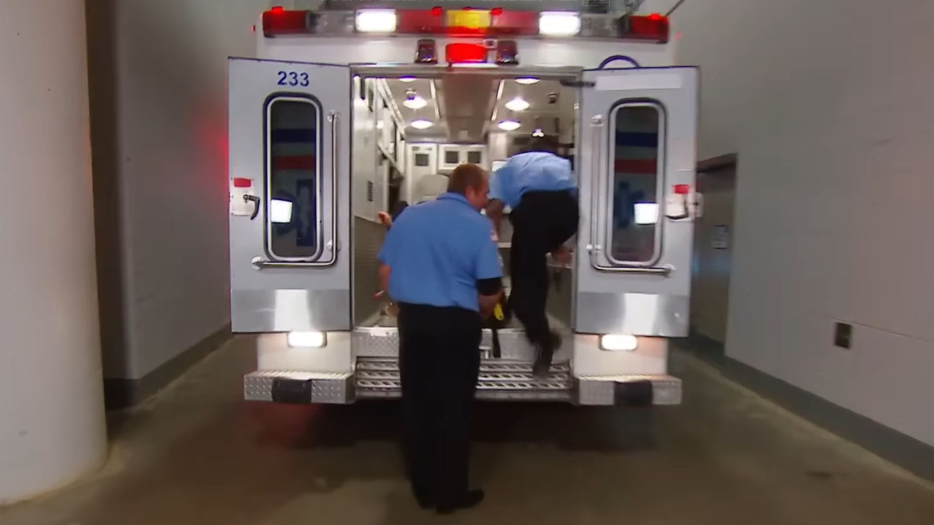 The star was taken away in a stretcher (Credit: WWE on YouTube)