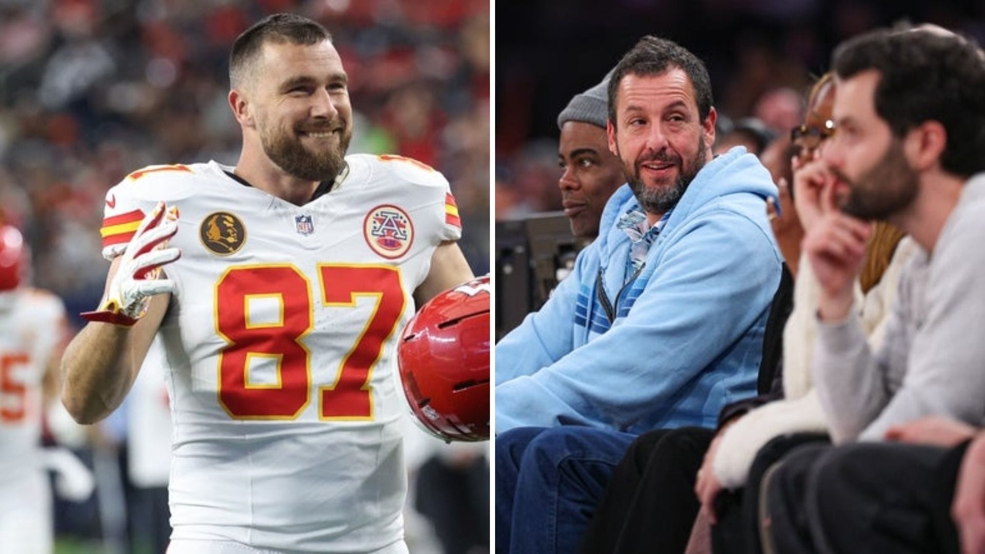 Travis Kelce and Adam Sandler (Credits: Imagn)