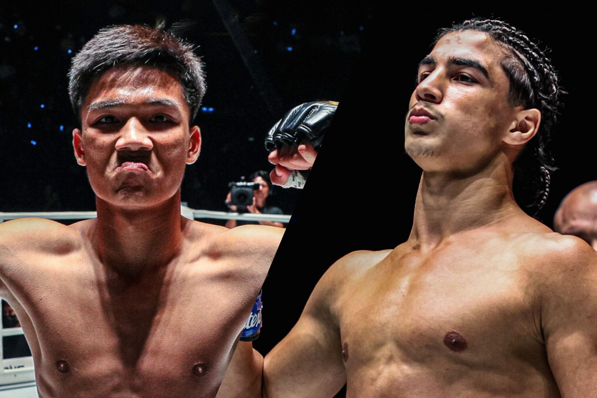 Aliff Sor Dechapan (left) and Ramadan Ondash (right) throw down inside the Lumpinee Stadium this Friday. [Image: ONE Championship]