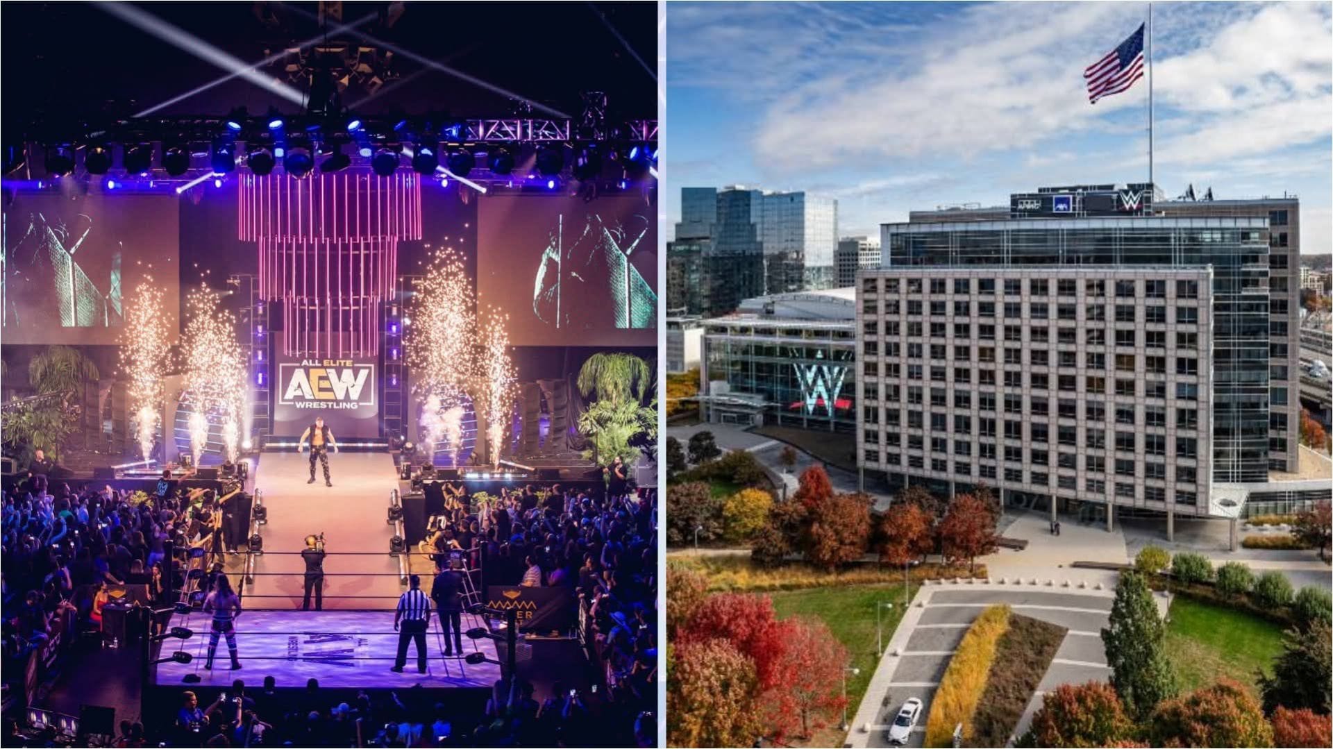 AEW stage and WWE HQ