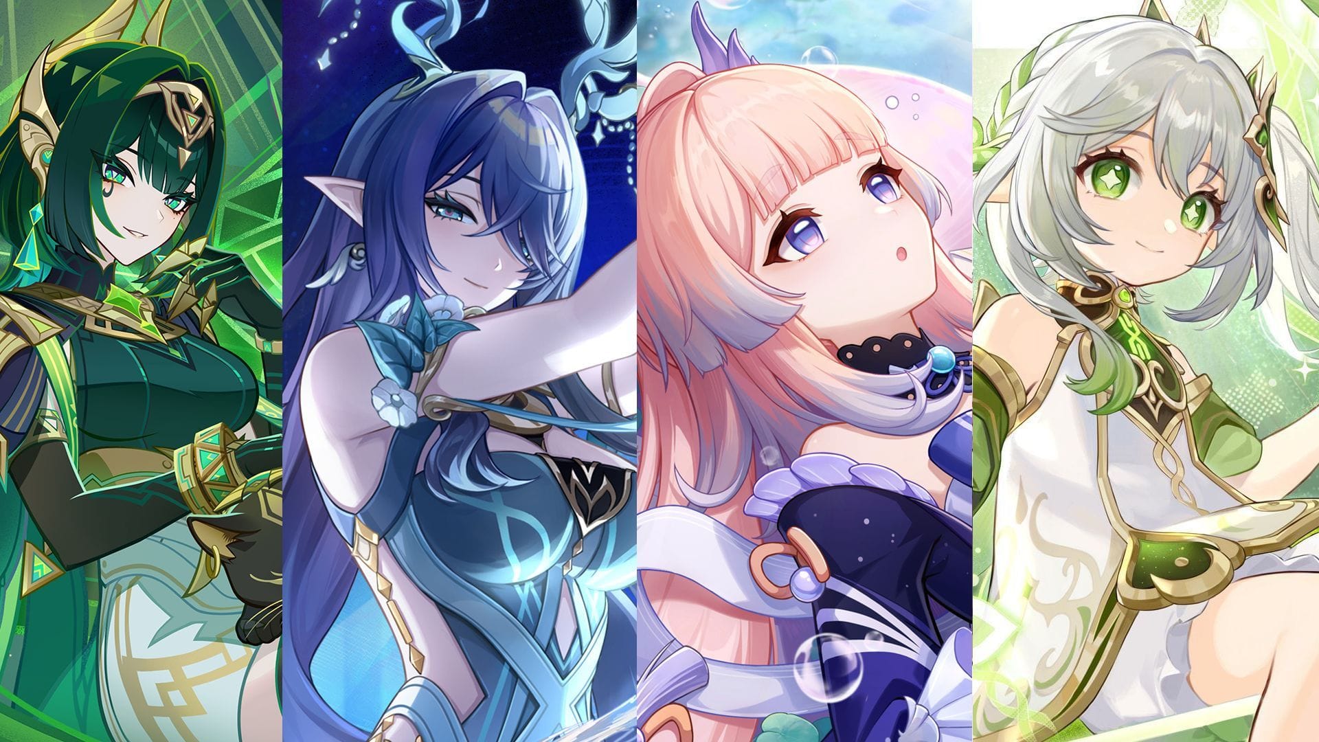 Nefer, Lauma, Kokomi, Nahida (Image via Sportskeeda Gaming/ HoYoverse)