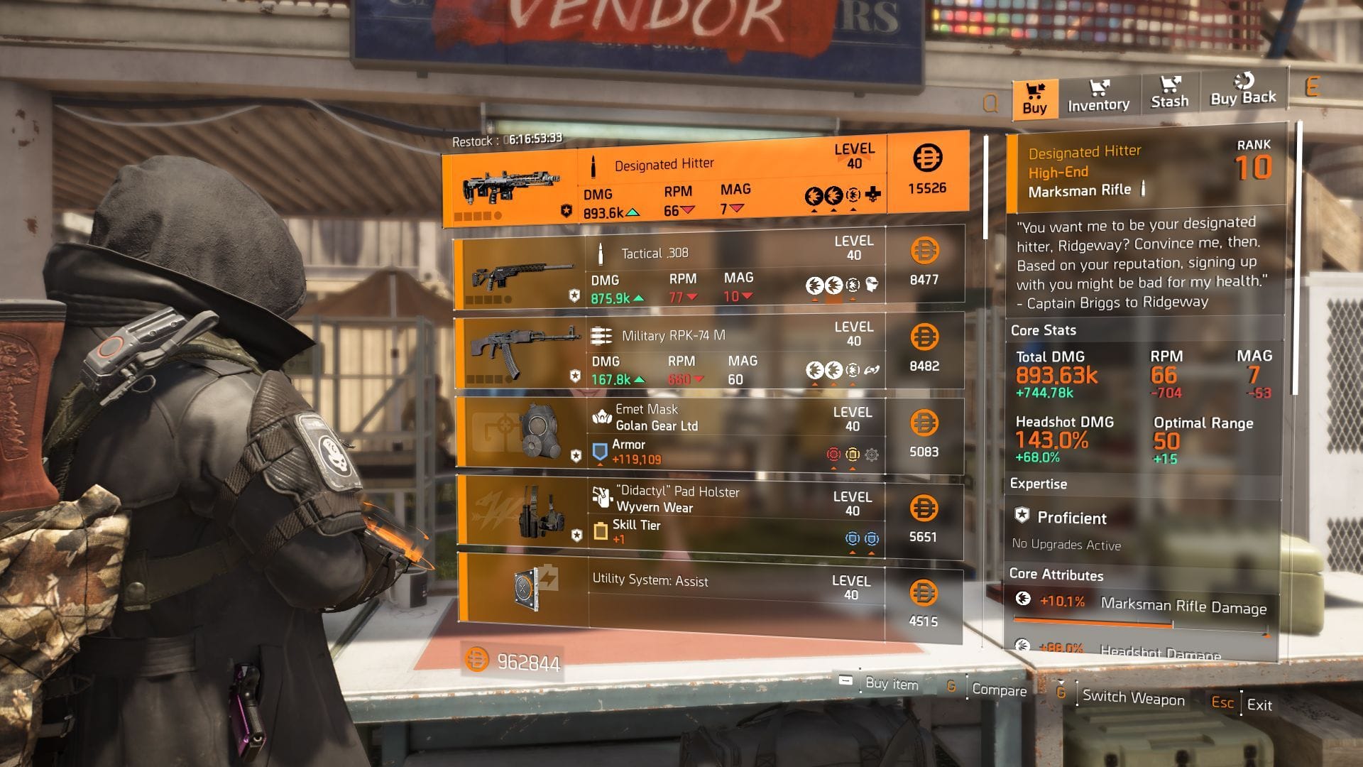 The Division 2 vendor at the Campus Settlement (Image via SK Gaming || Ubisoft)