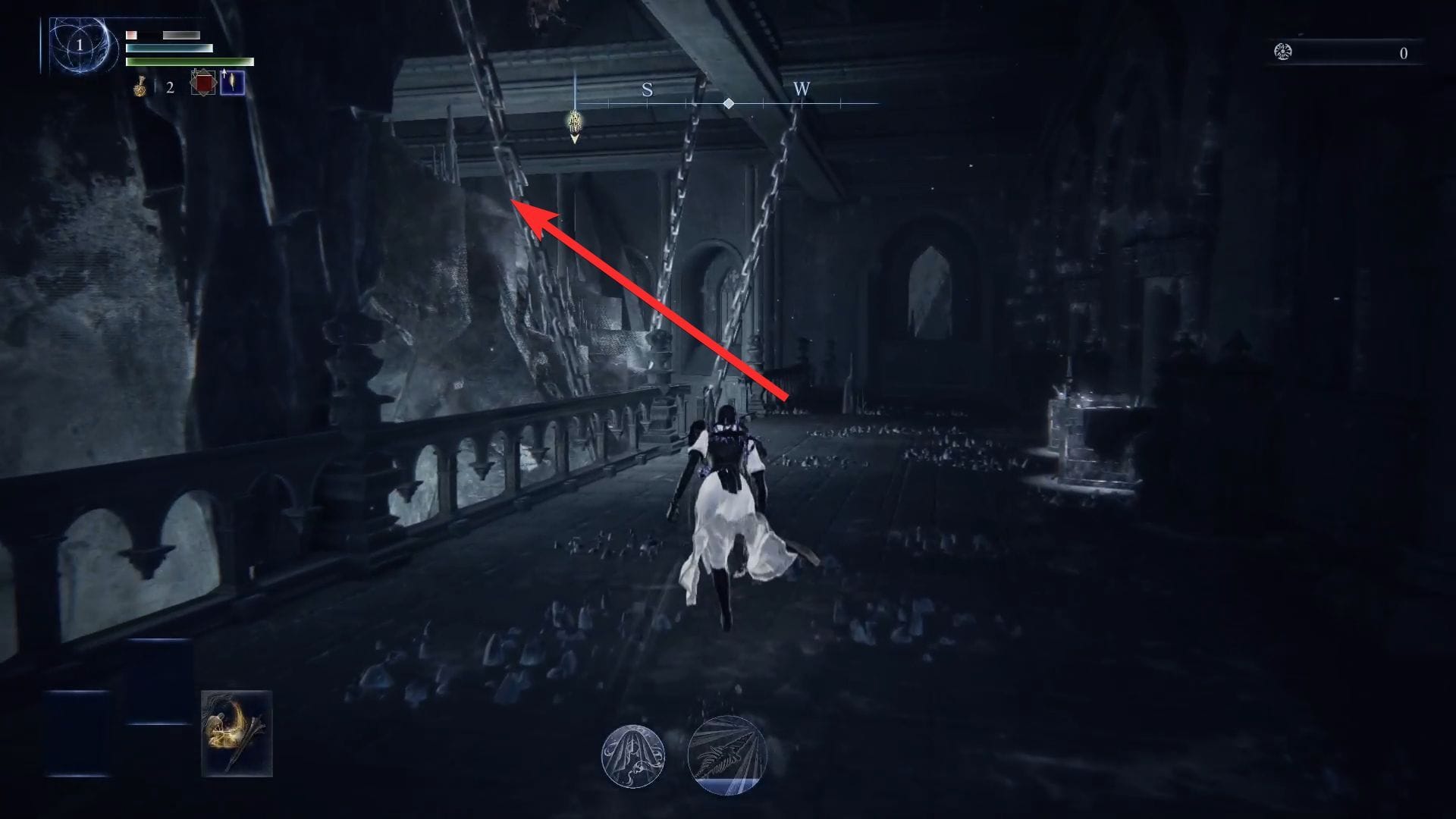 Use this hanging rock to ascend (Image via FromSoftware)