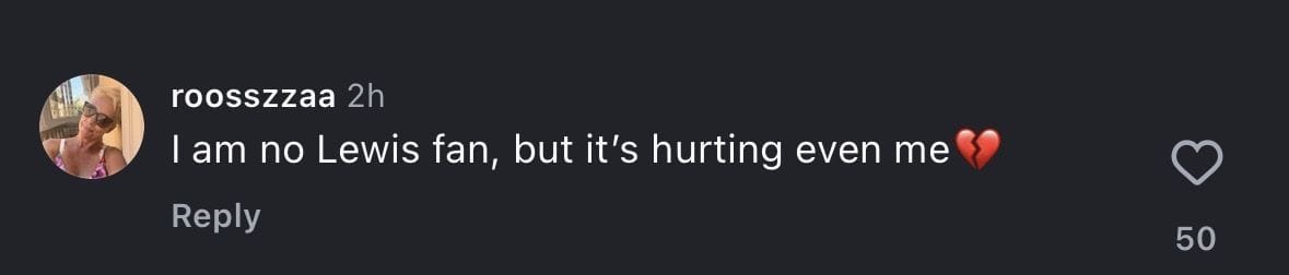 screengrab from comment under Sky Sport&#039;s post [via Instagram/@skysportsf1]