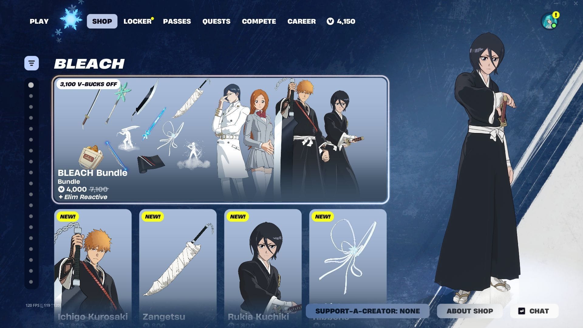 The Bleach Rukia Kuchiki skin in Fortnite is now in the Item Shop (Image via Sportskeeda Gaming || Epic Games)