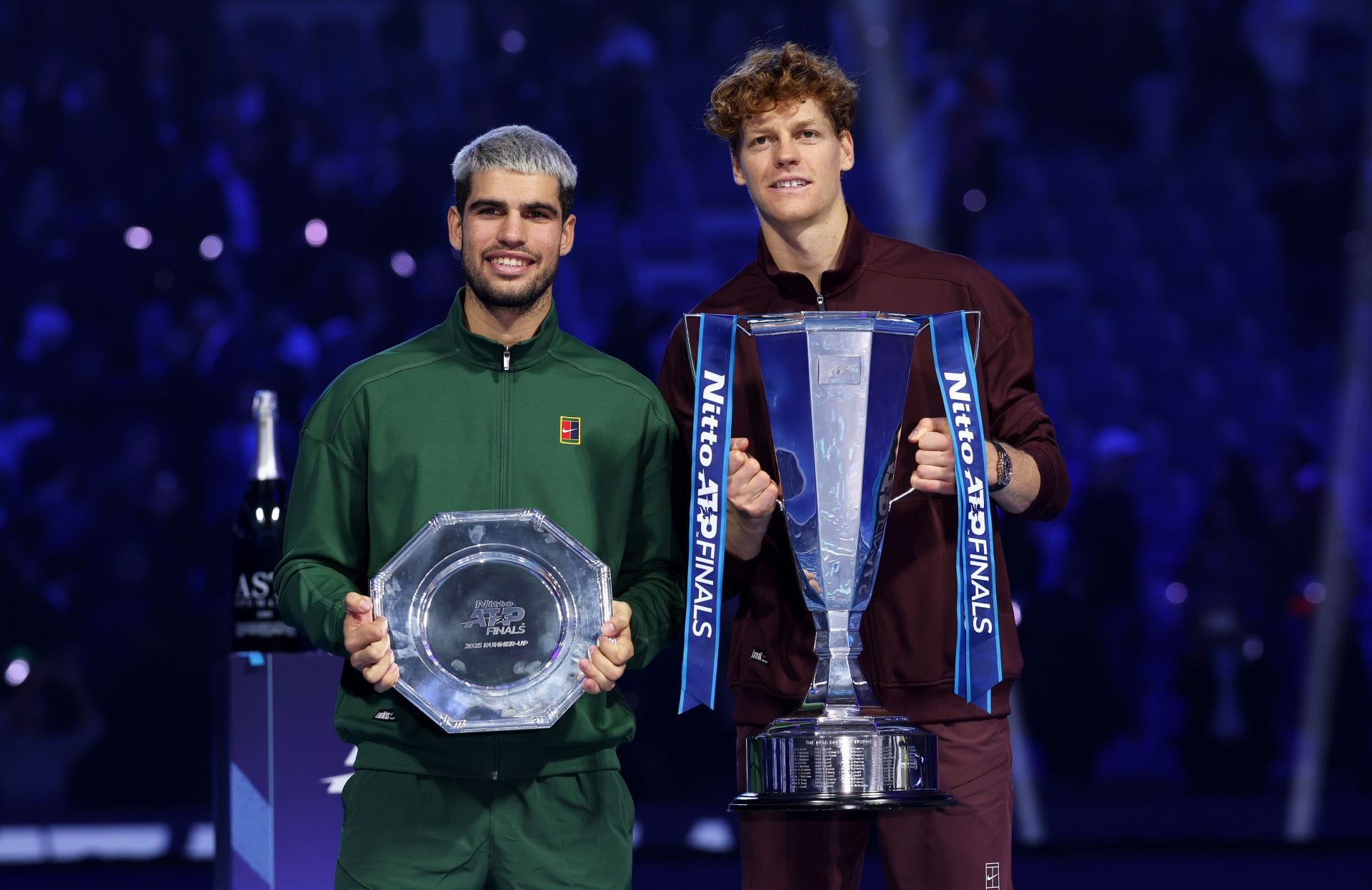 Carlos Alcaraz and Jannik Sinner at the ATP Finals 2025. (Photo: Getty)