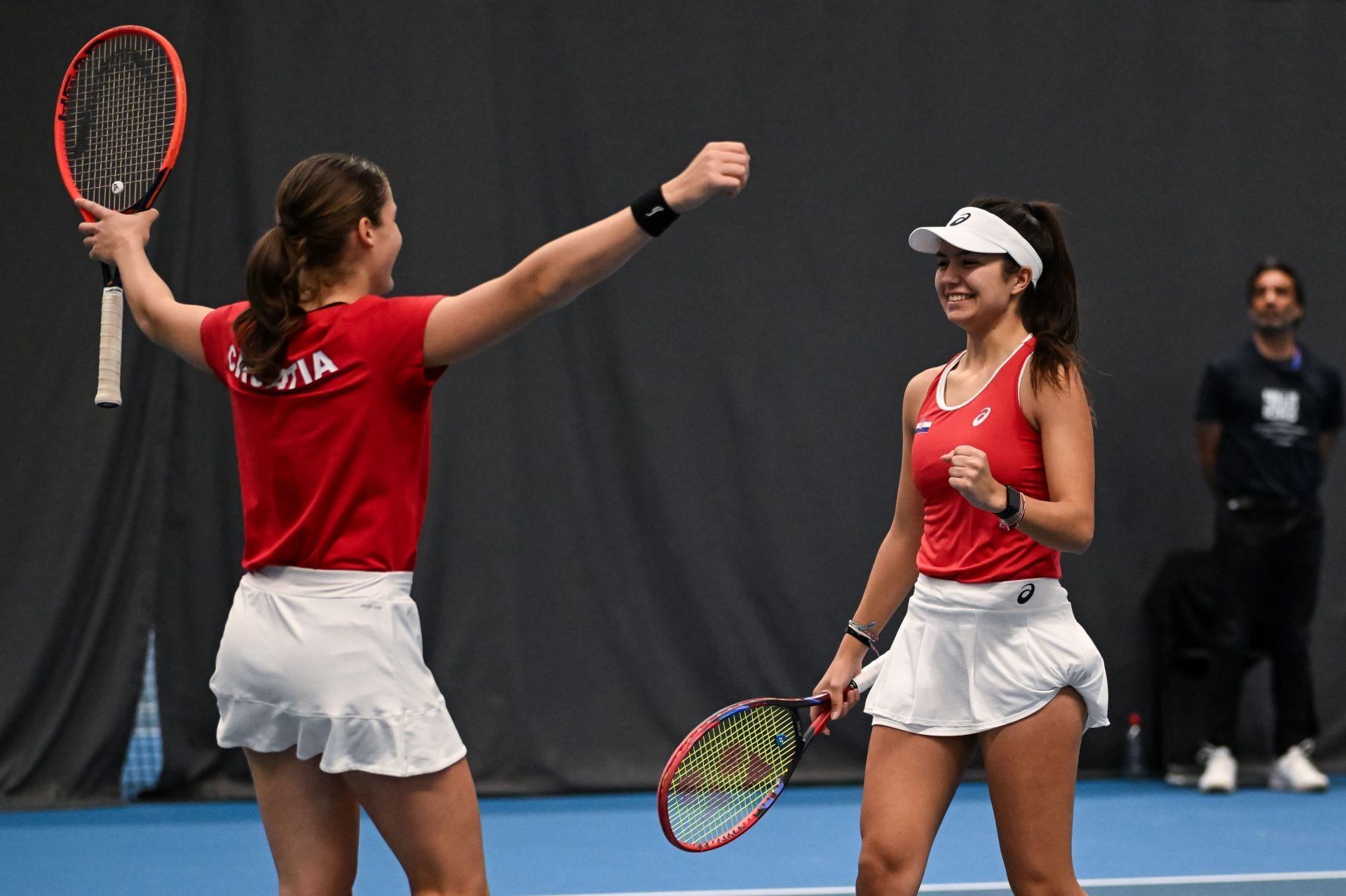 Marcinko and her teammate at the Billie Jean King Cup Europe/Africa Group I Play-offs - Source: Getty