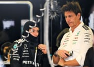Andrea Kimi Antonelli of Mercedes and Toto Wolff at the Baku City Circuit. Source: Getty