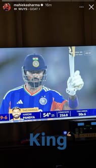 Maheika Sharma’s reaction to Hardik Pandya’s fifty (Image via Instagram-@mahiekasharma)
