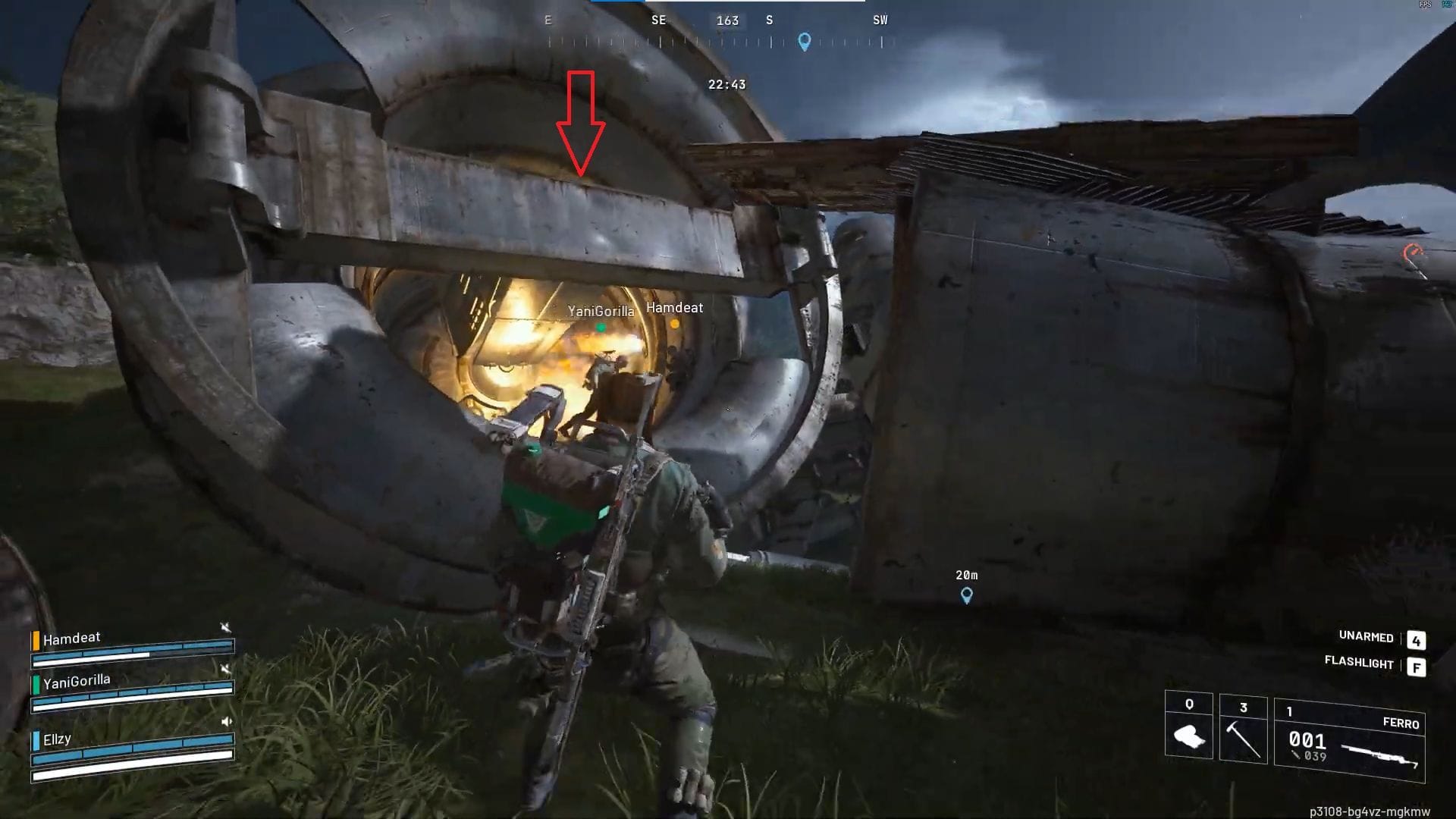 Deforester Husk&#039;s upper floor is marked by a red arrow (Image via Embark Studios)