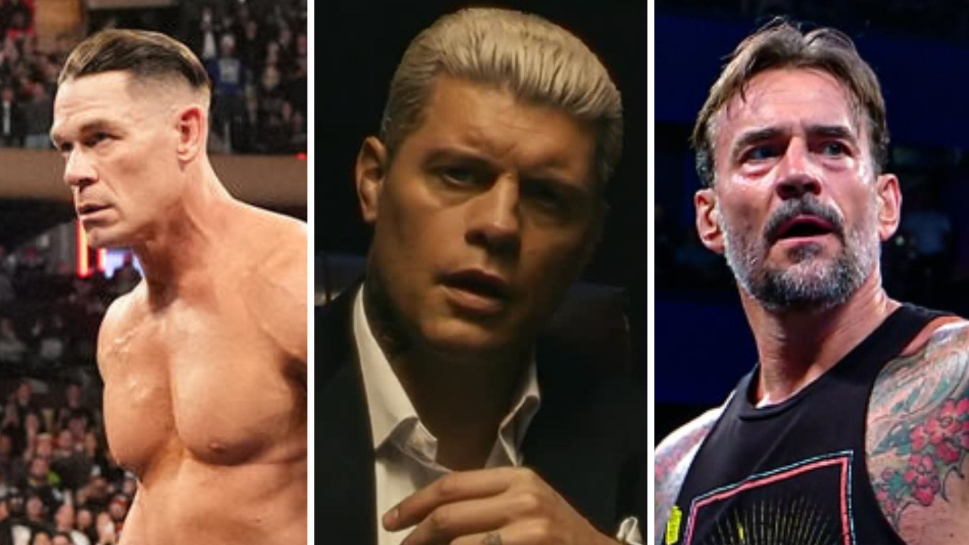 John Cena (left), Cody Rhodes (middle), CM Punk (right) [Image credits: wwe.com, WWE