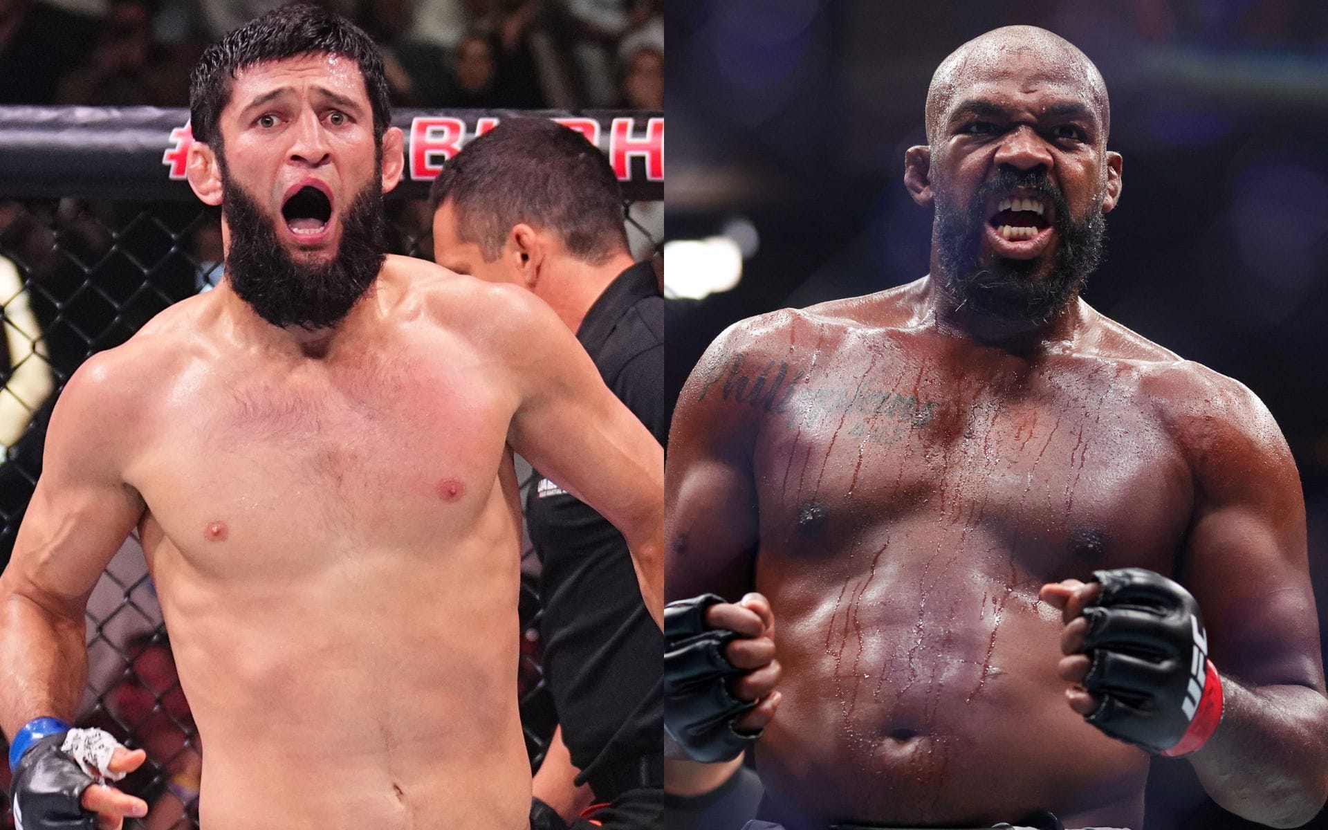 Khamzat Chimaev (left) considers Jon Jones (right) the MMA GOAT. [Images courtesy: Getty Images]